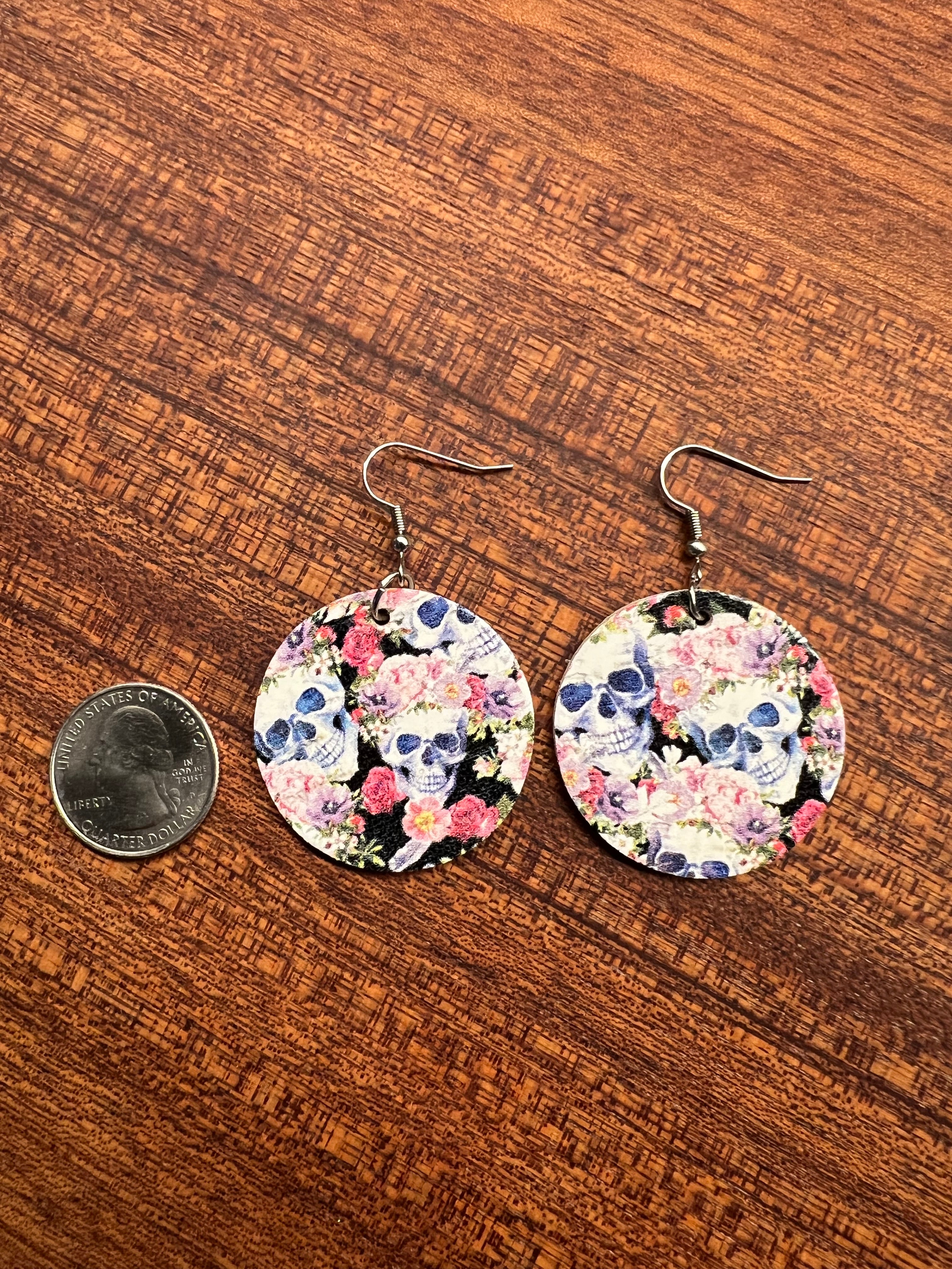 Skull and Flower Cork Confetti Dot Earrings