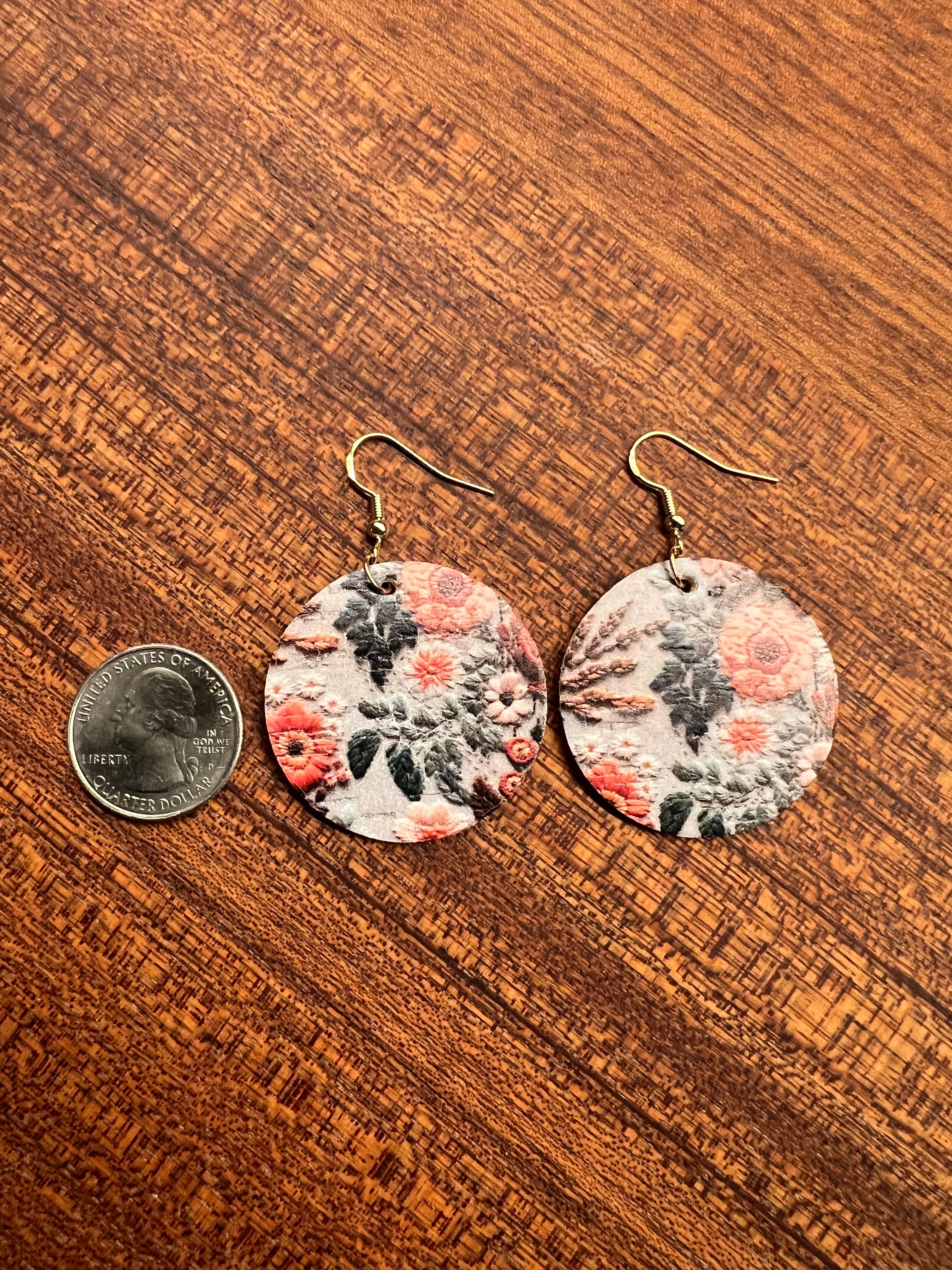 Embroidered Floral Cork Confetti Dot Earrings