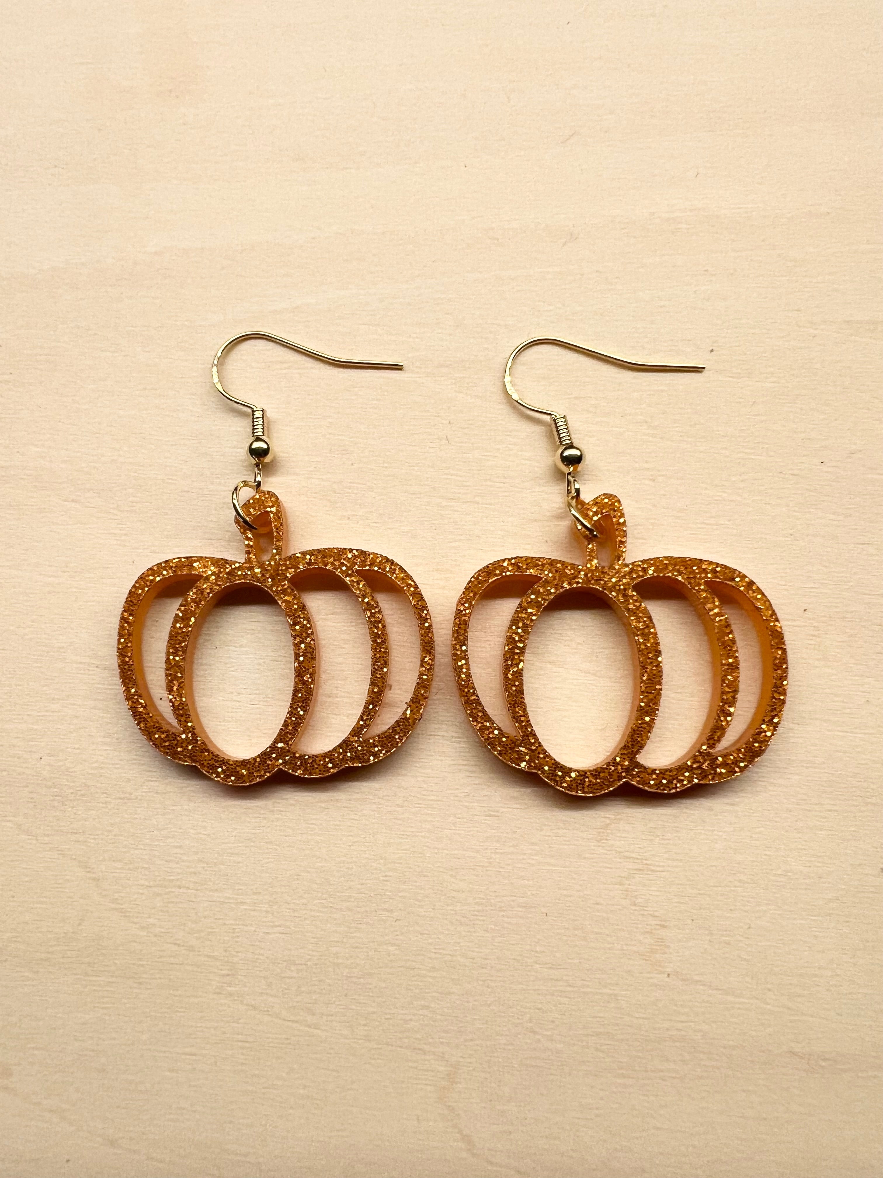 Acrylic Orange Sparkle Pumpkin Earrings