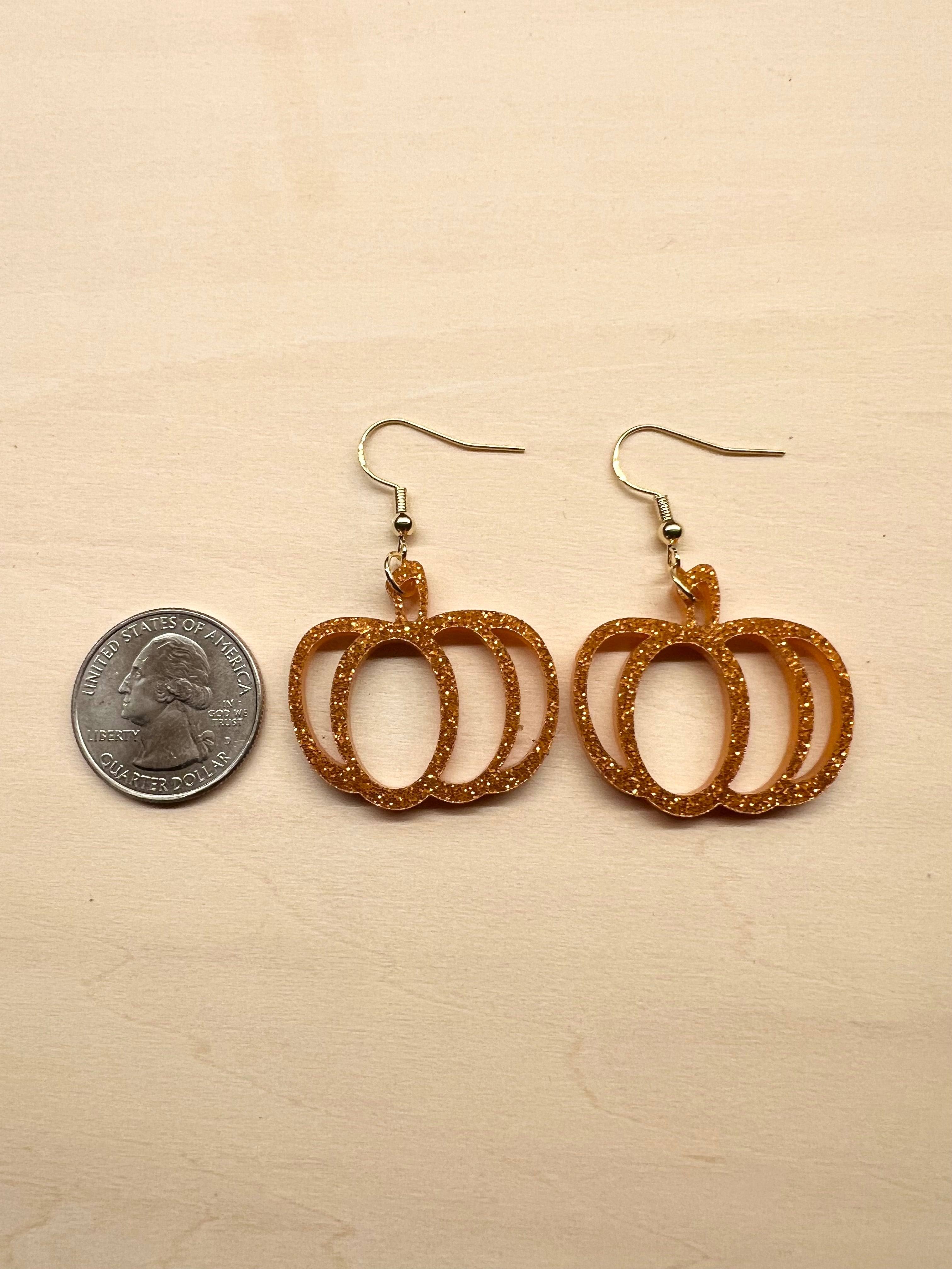 Acrylic Orange Sparkle Pumpkin Earrings