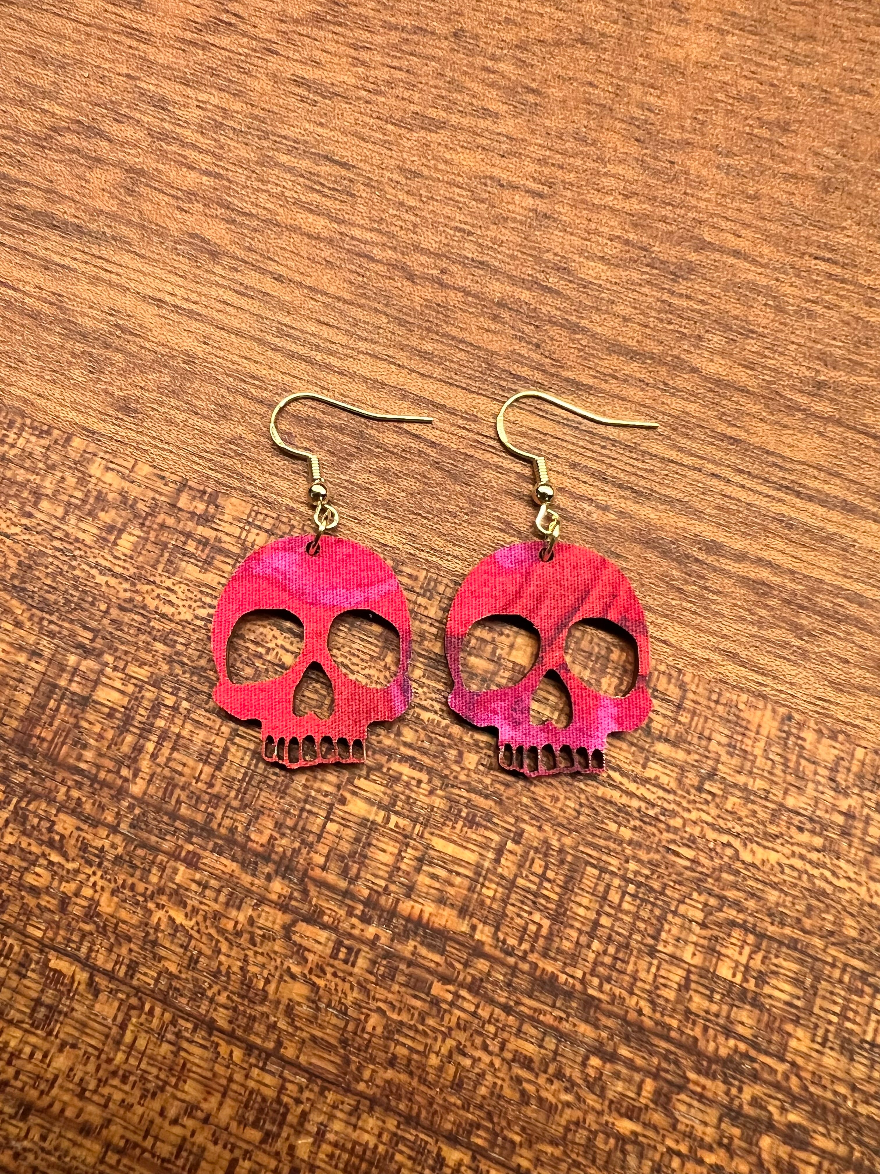 Upcycled Hot Pink Skull Earrings