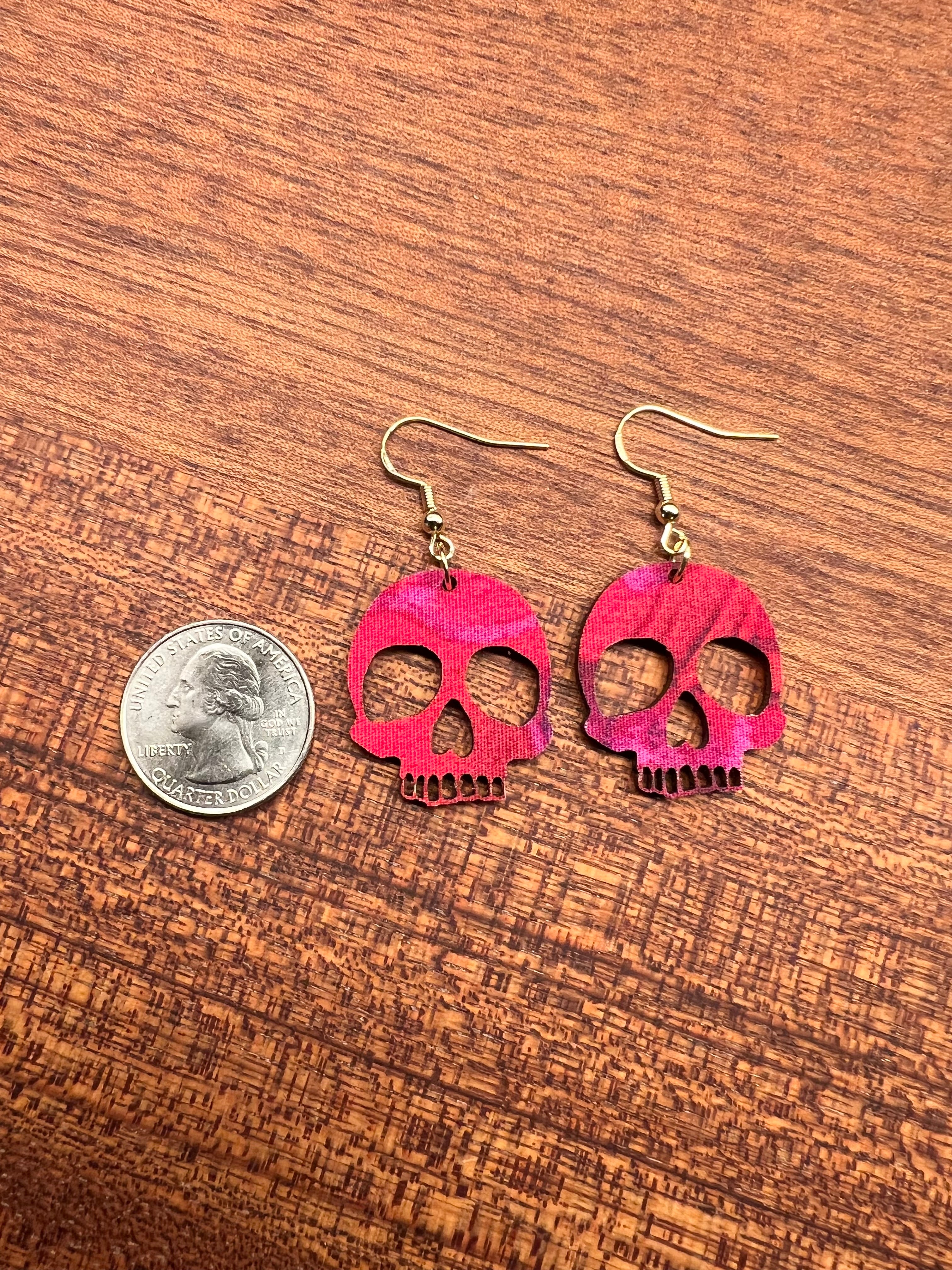 Upcycled Hot Pink Skull Earrings