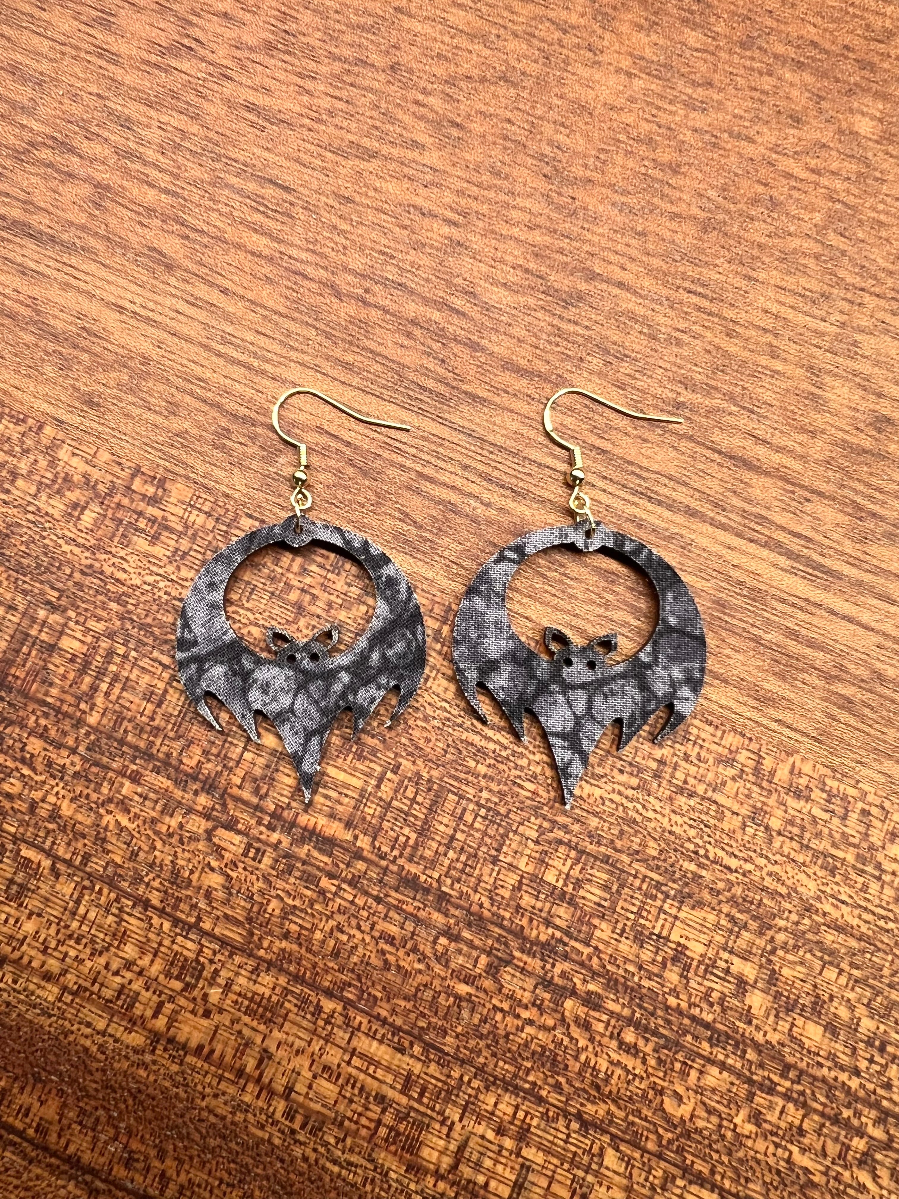 Upcycled Black & Grey Bat Earrings