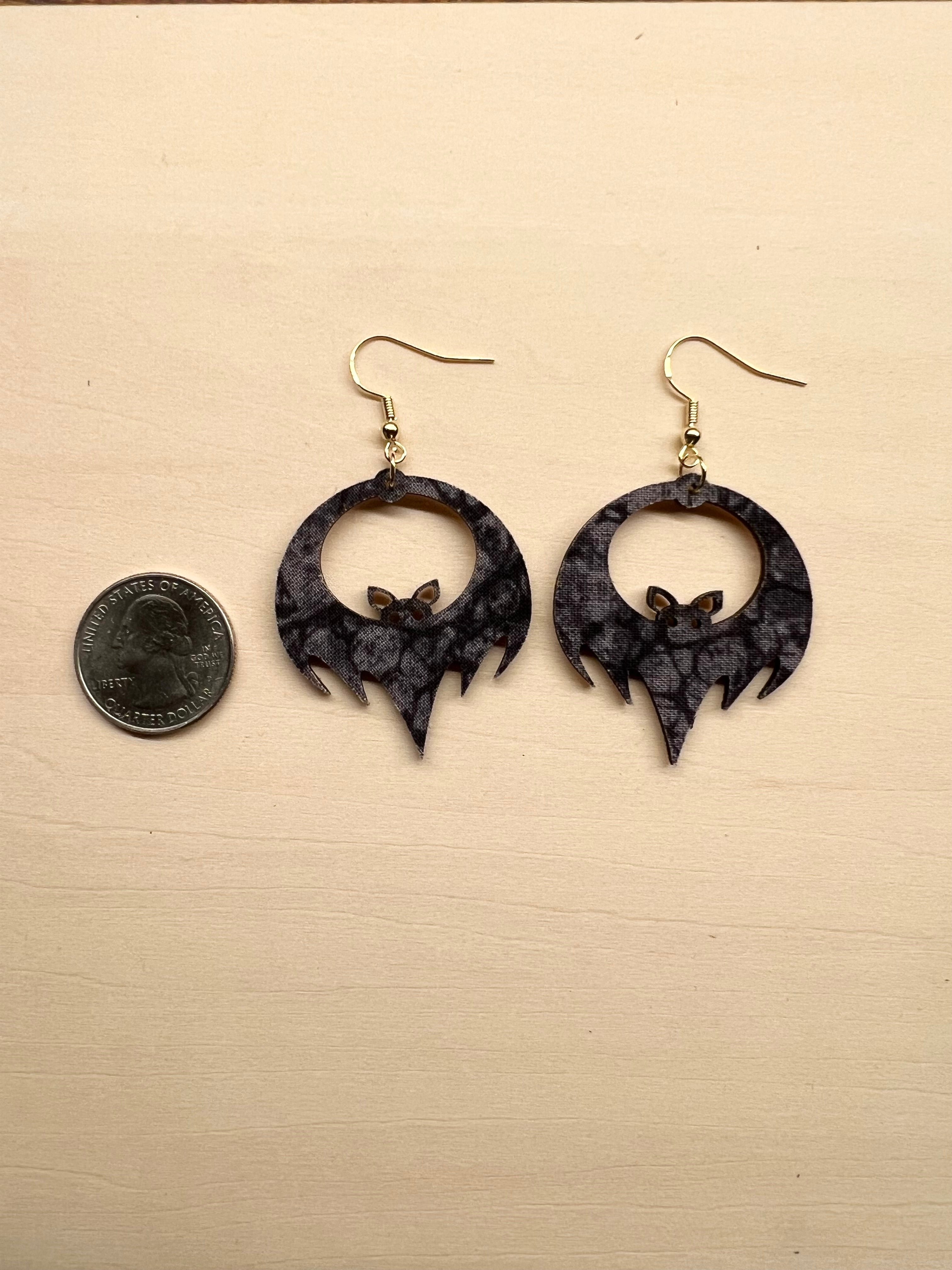 Upcycled Black & Grey Bat Earrings