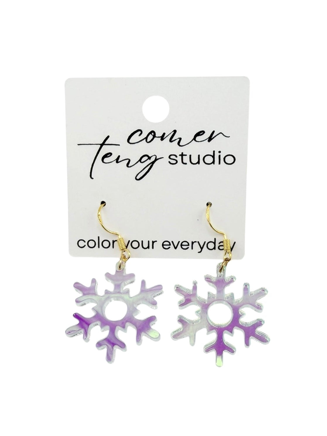 Large Iridescent Shimmer Snowflake Earrings | Lightweight Winter Dangles