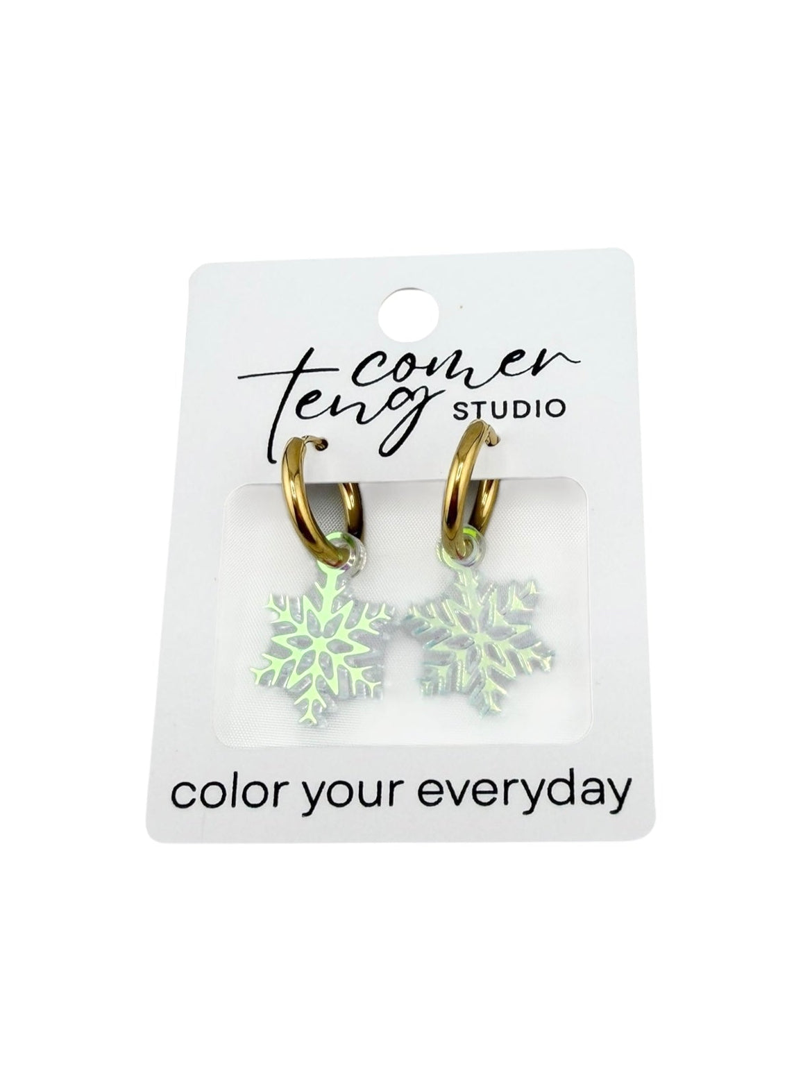 Iridescent Snowflake Charm Hoop Earrings | Interchangeable Winter Earrings