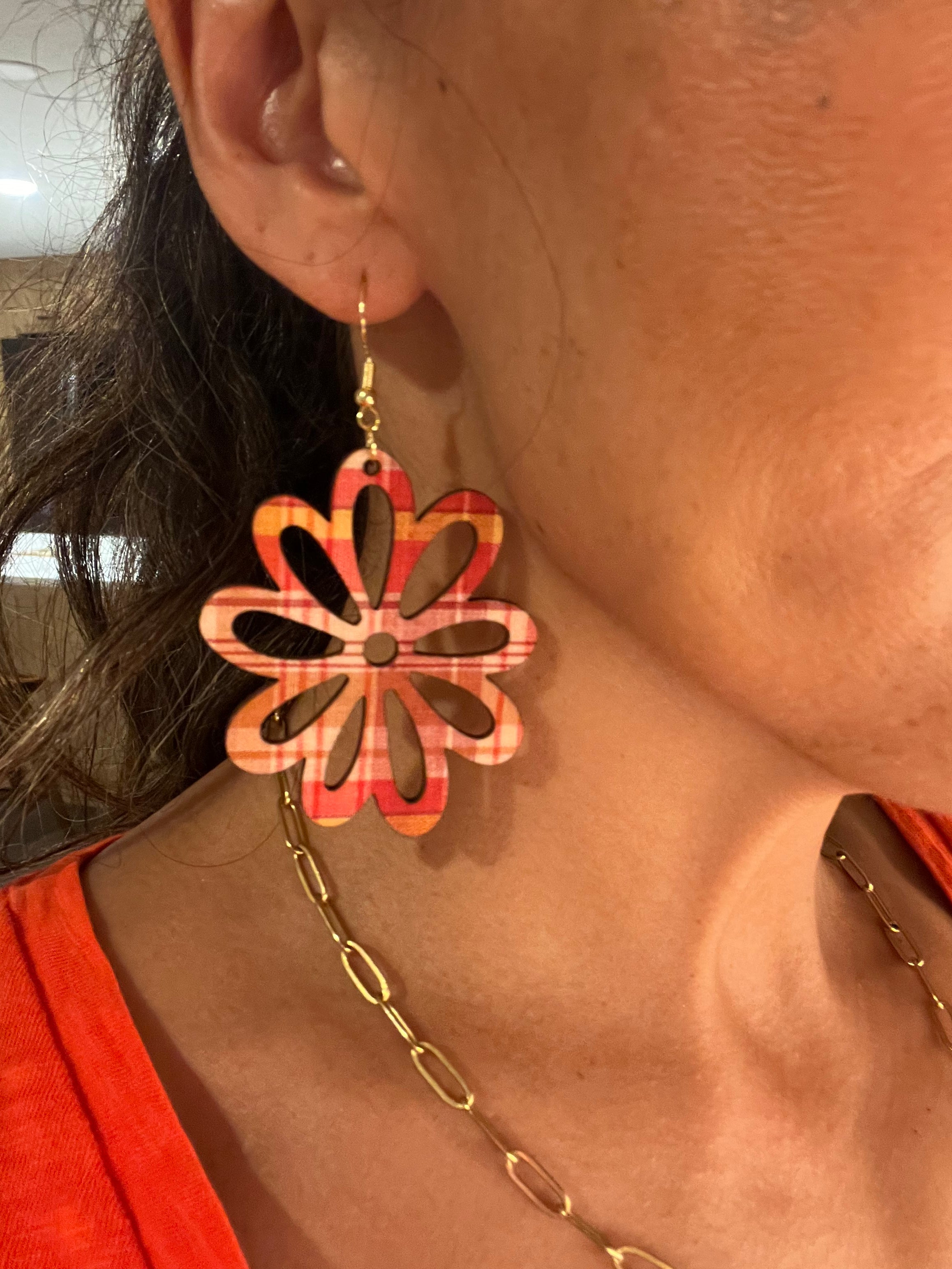 Upcycled Fall Plaid Flower Earrings