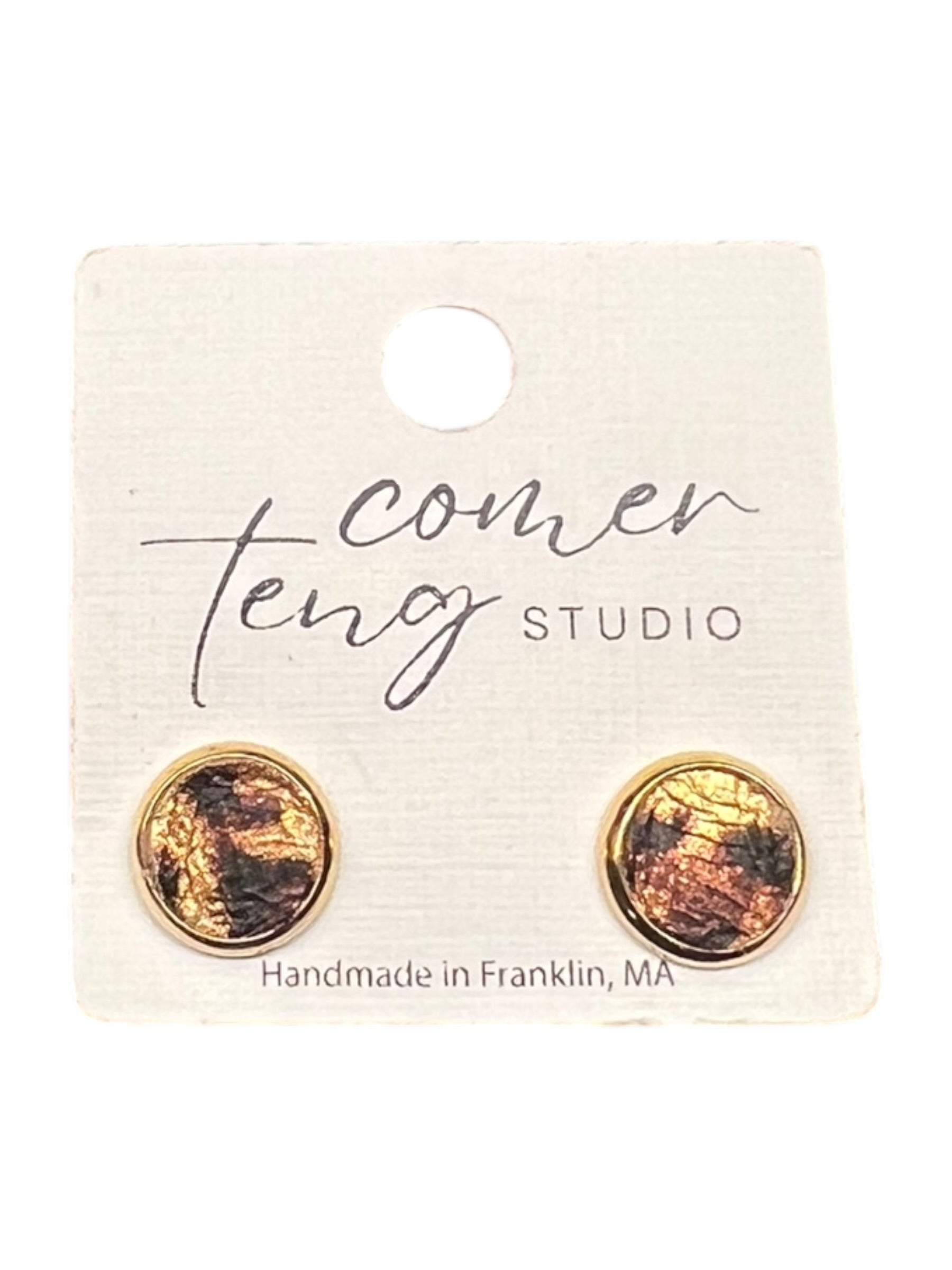 Animal Print Leather Stud Earrings