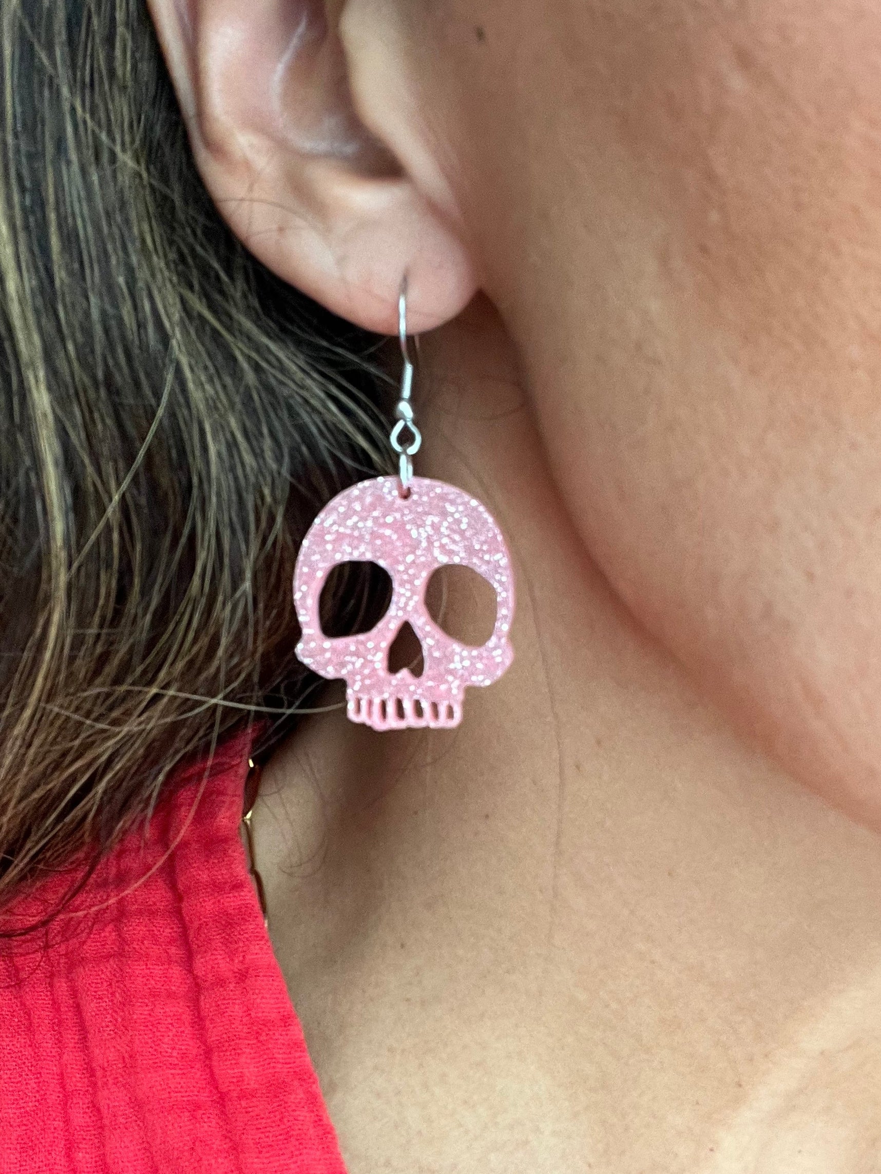 Pink Sparkle Skull Earrings