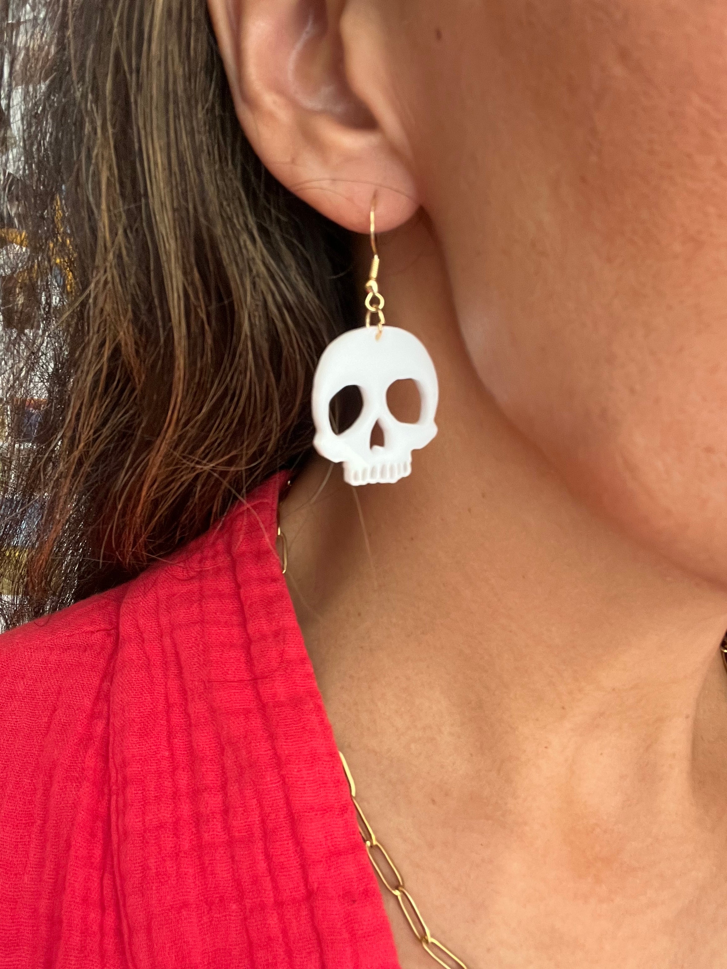 Mini White Skull Earrings