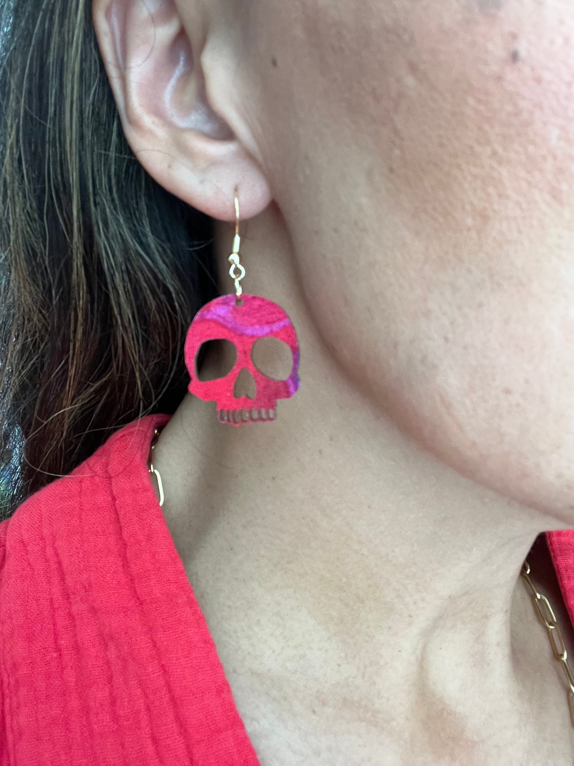 Upcycled Hot Pink Skull Earrings