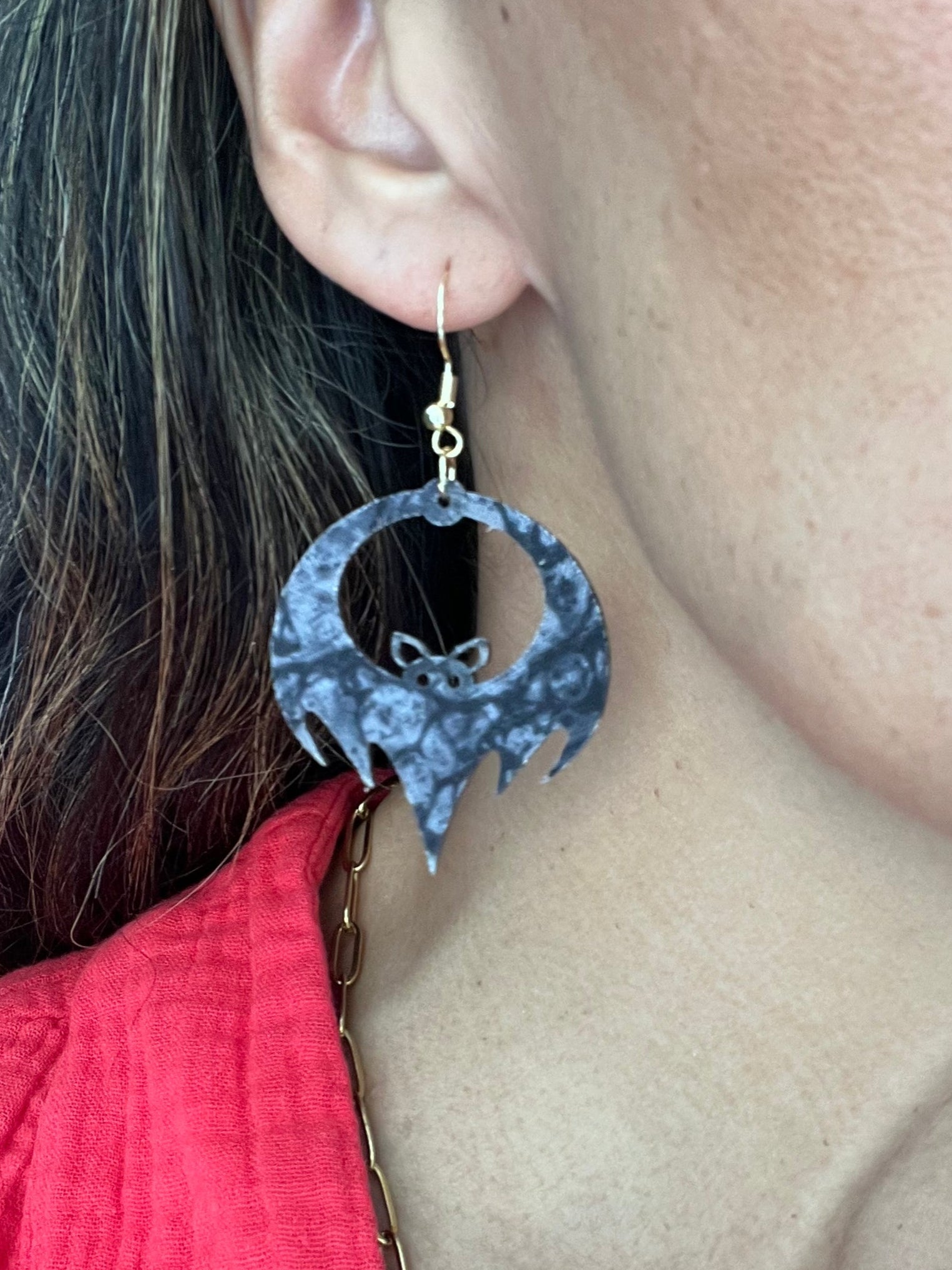Upcycled Black & Grey Bat Earrings