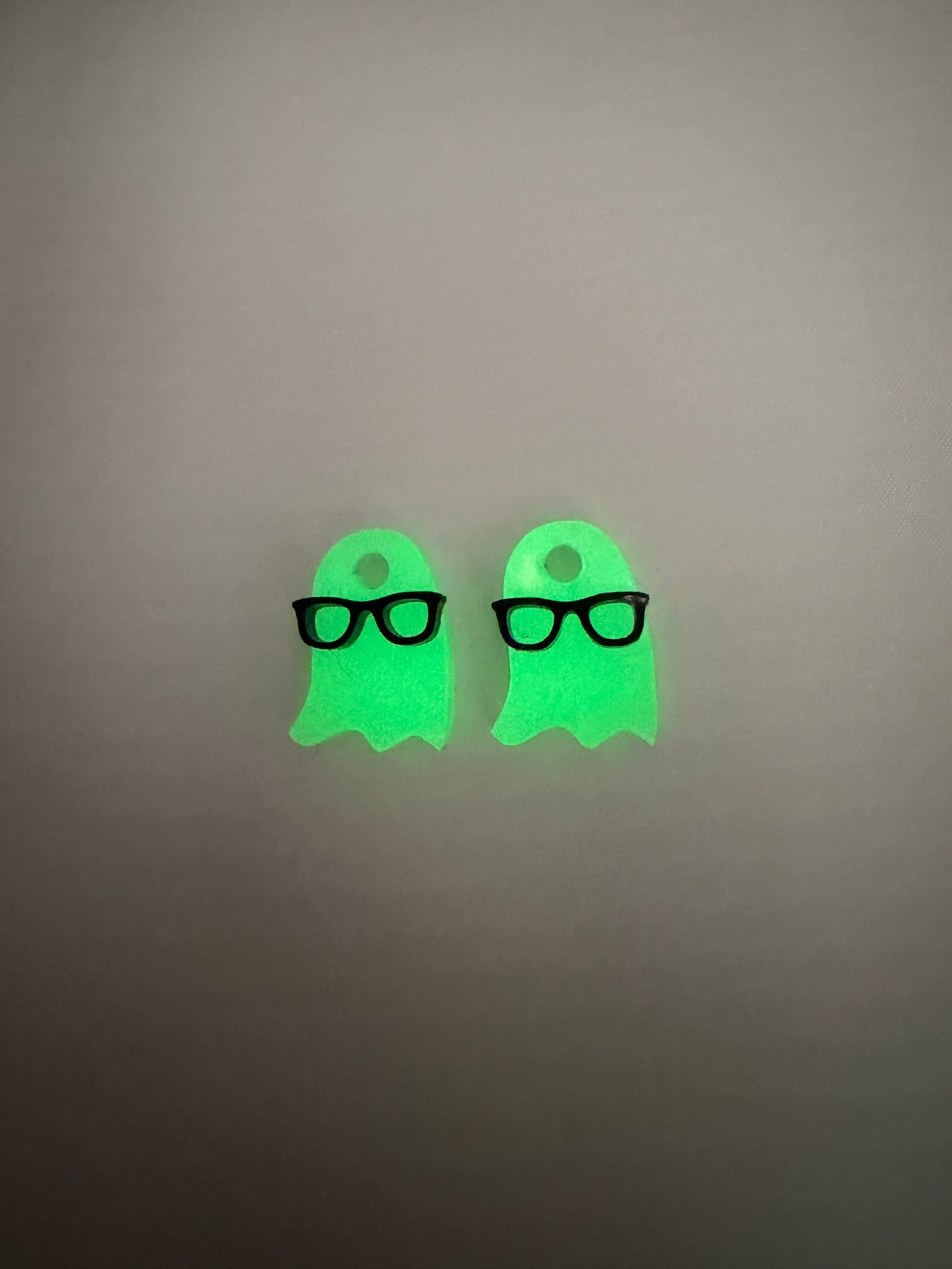 Glow-in-the-Dark Ghosts with Glasses Charm Hoop Earrings  | Interchangeable Halloween Earrings