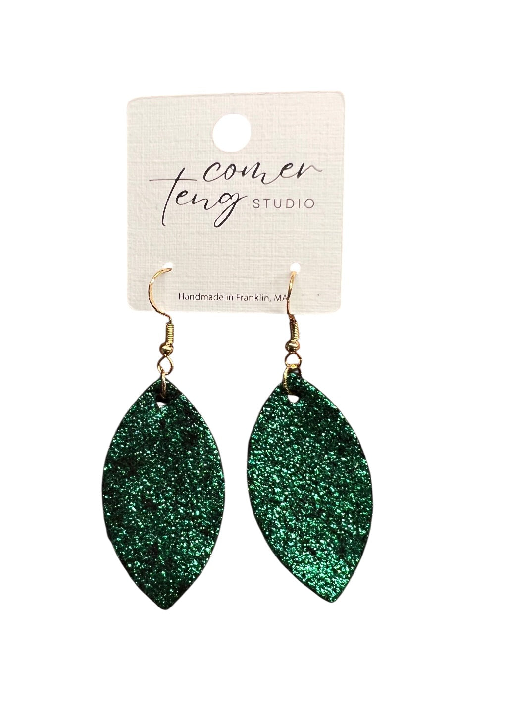 Green Shimmer Mini Leaf Earrings