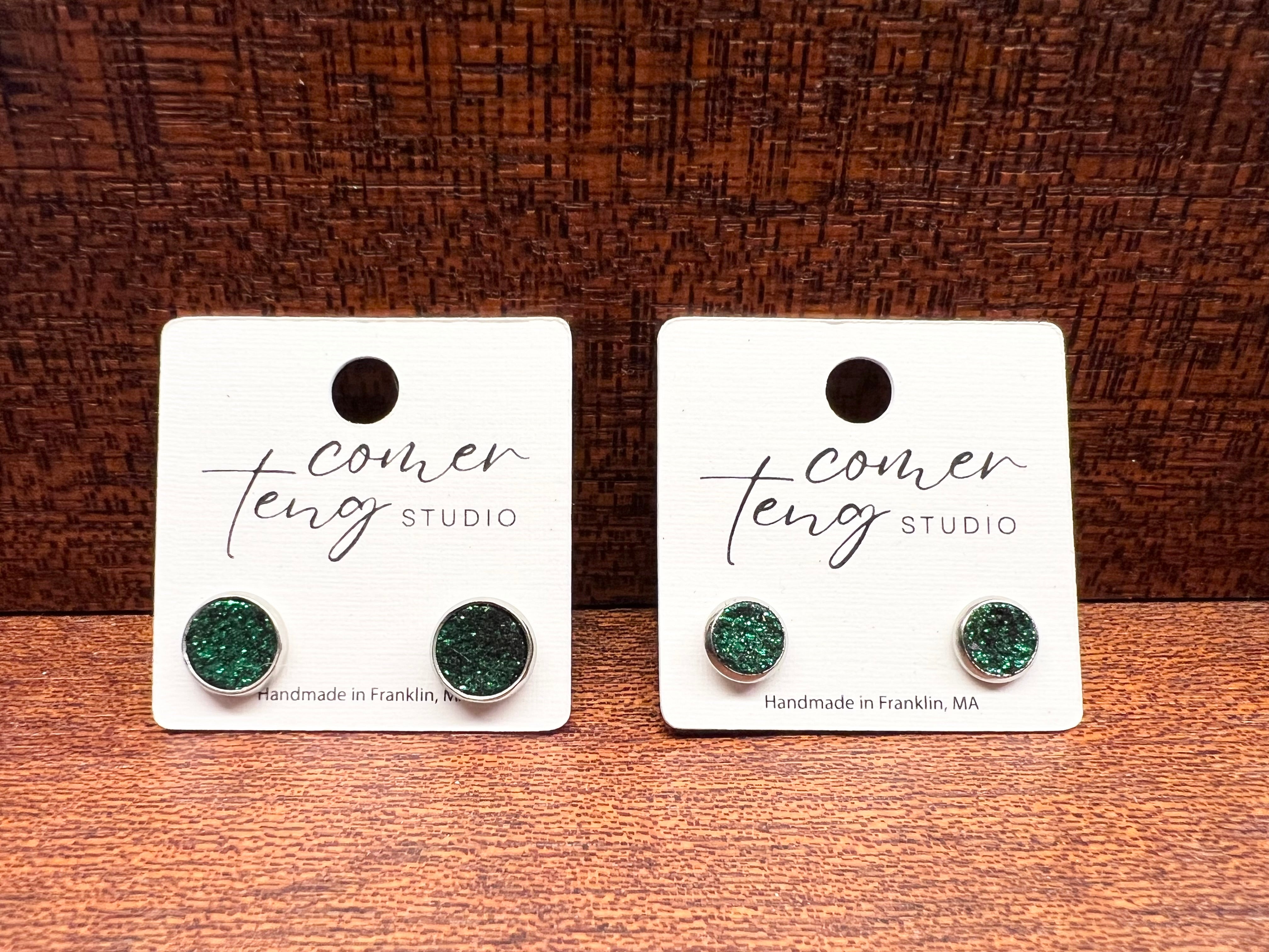 Green Shimmer Leather Earrings Collection