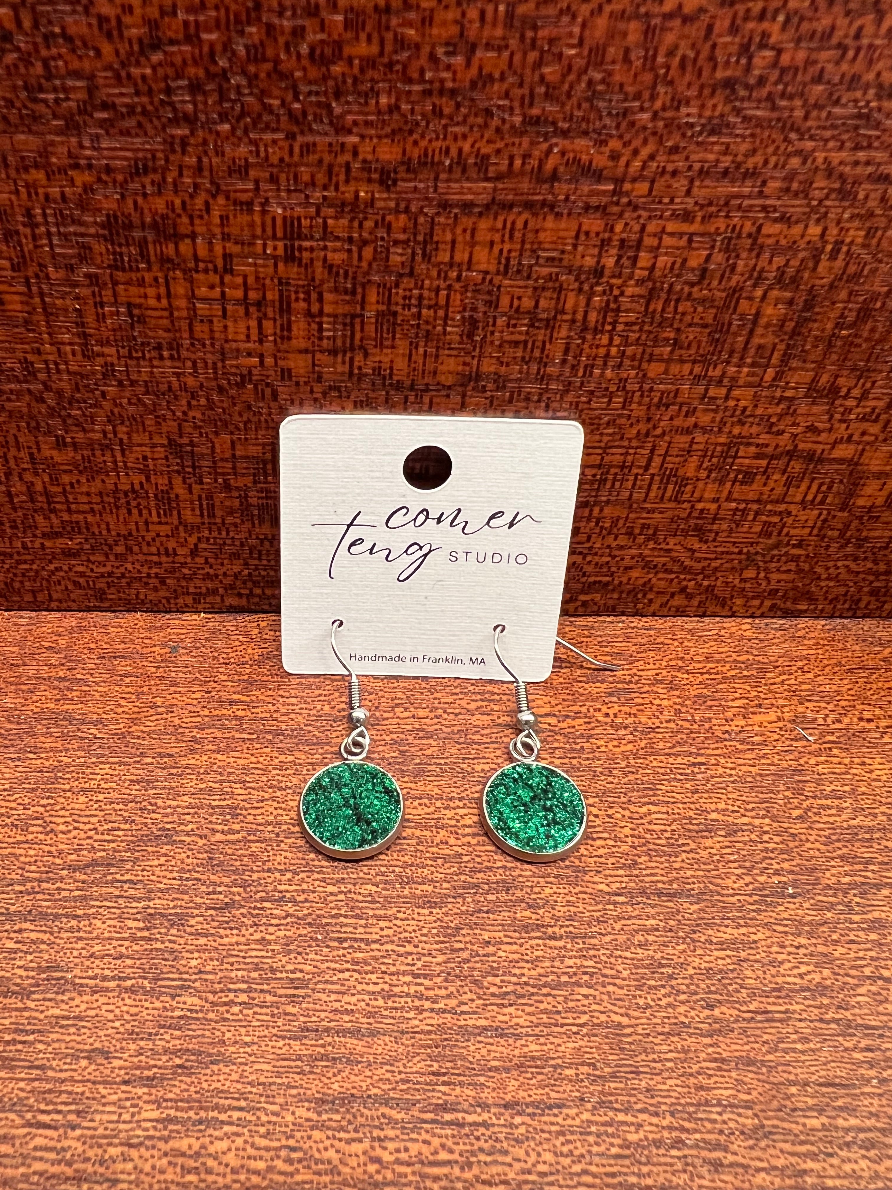 Green Shimmer Leather Earrings Collection