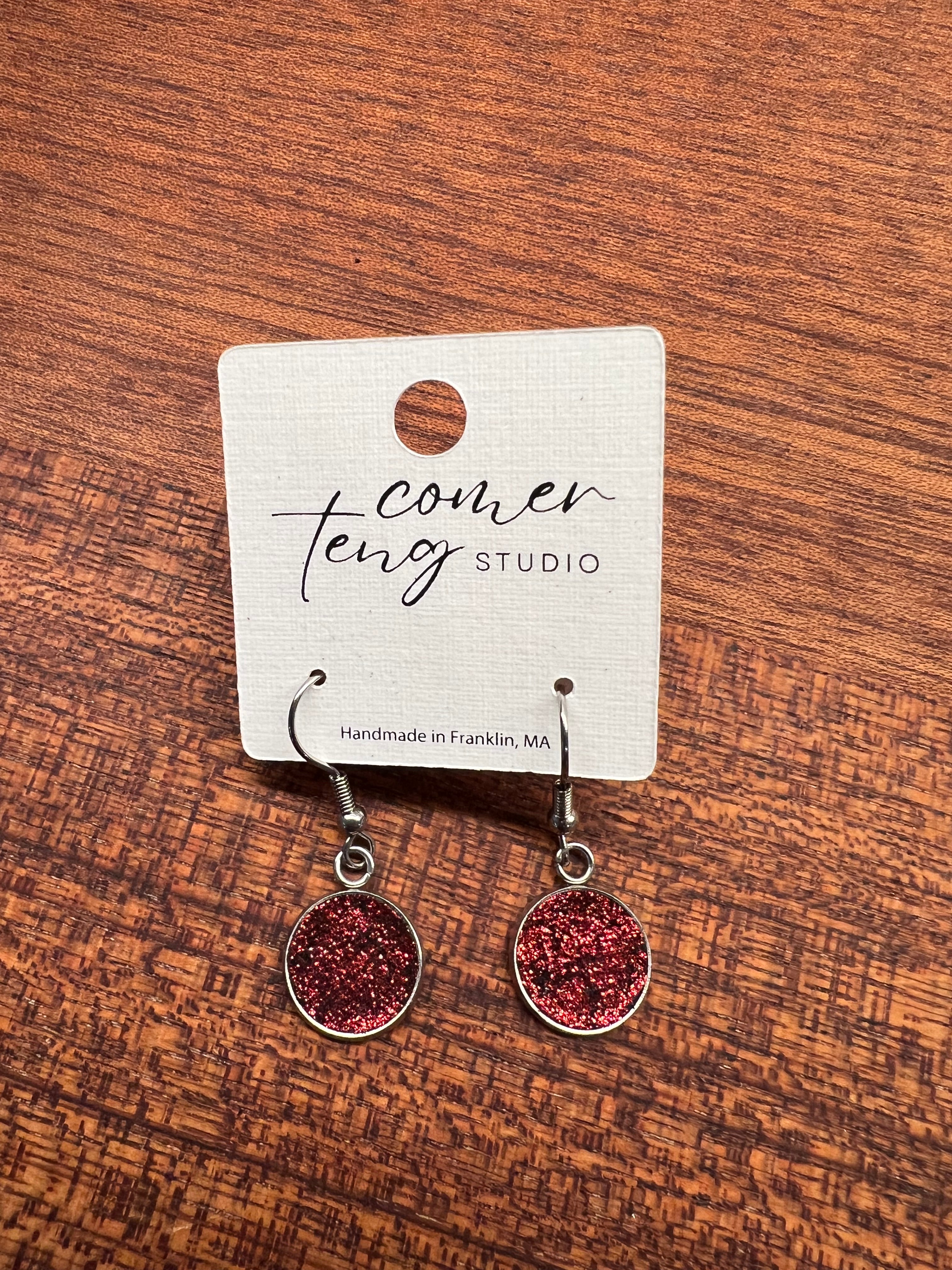 Red Shimmer Leather Earrings Collection