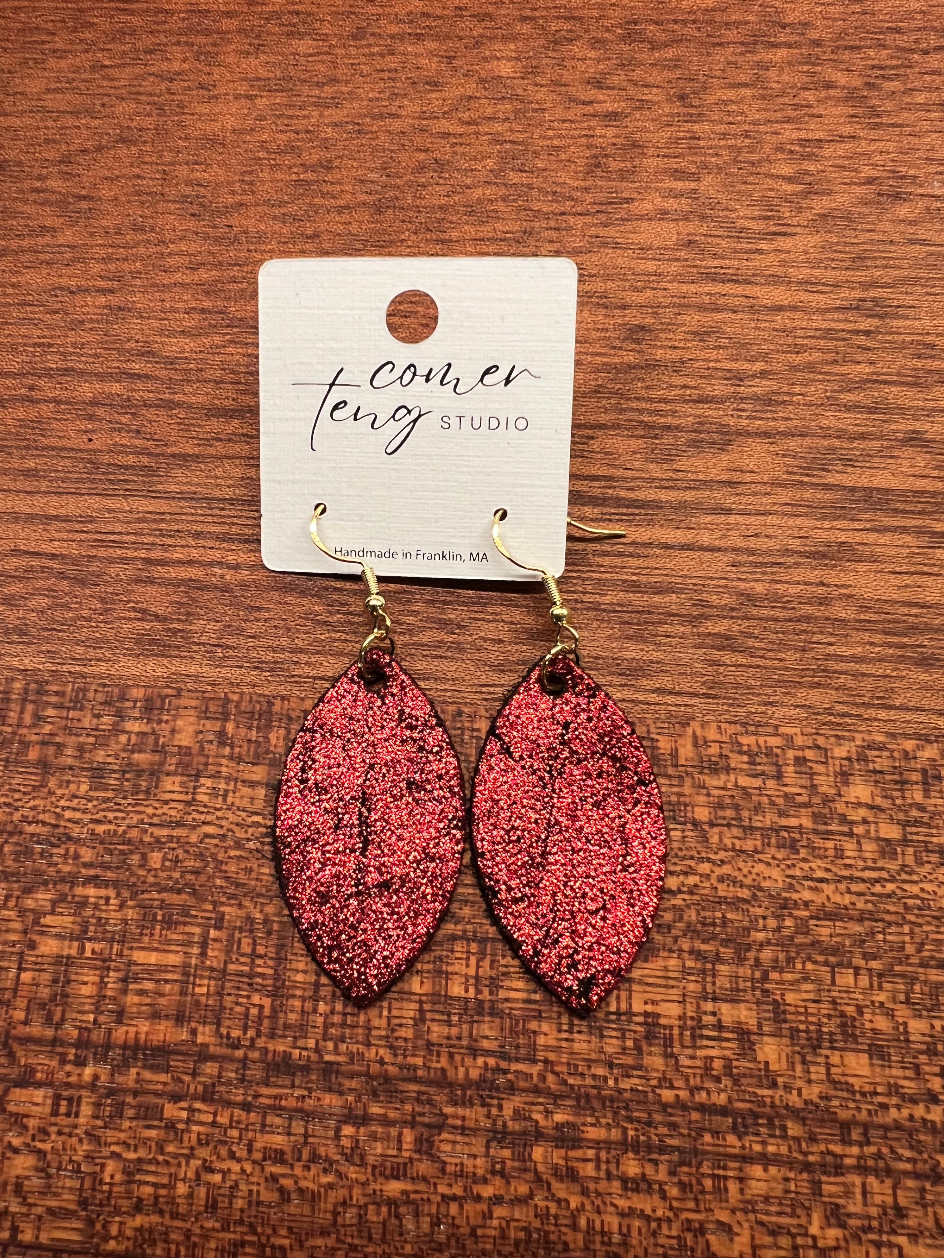 Red Shimmer Leather Earrings Collection