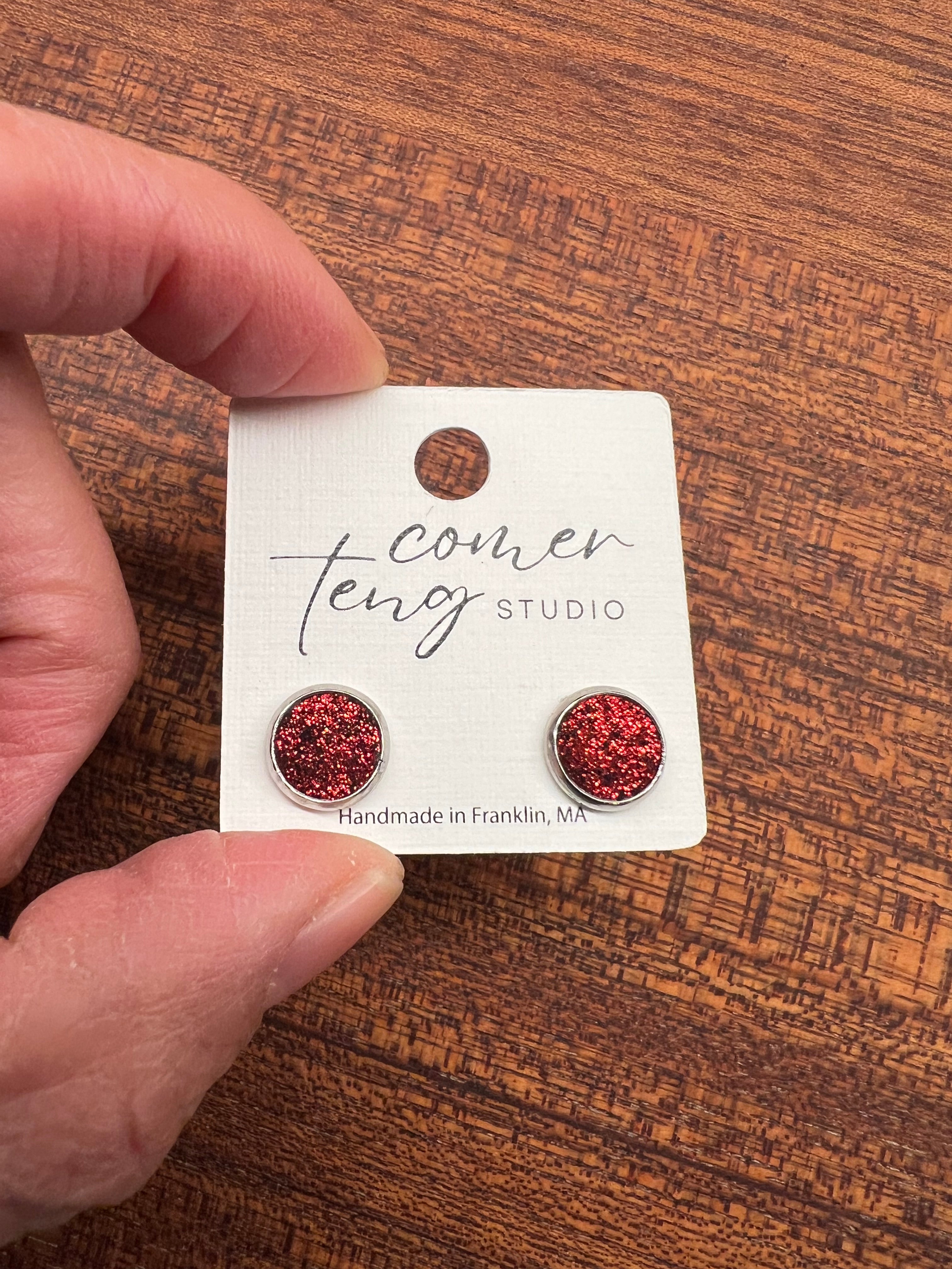 Red Shimmer Leather Earrings Collection