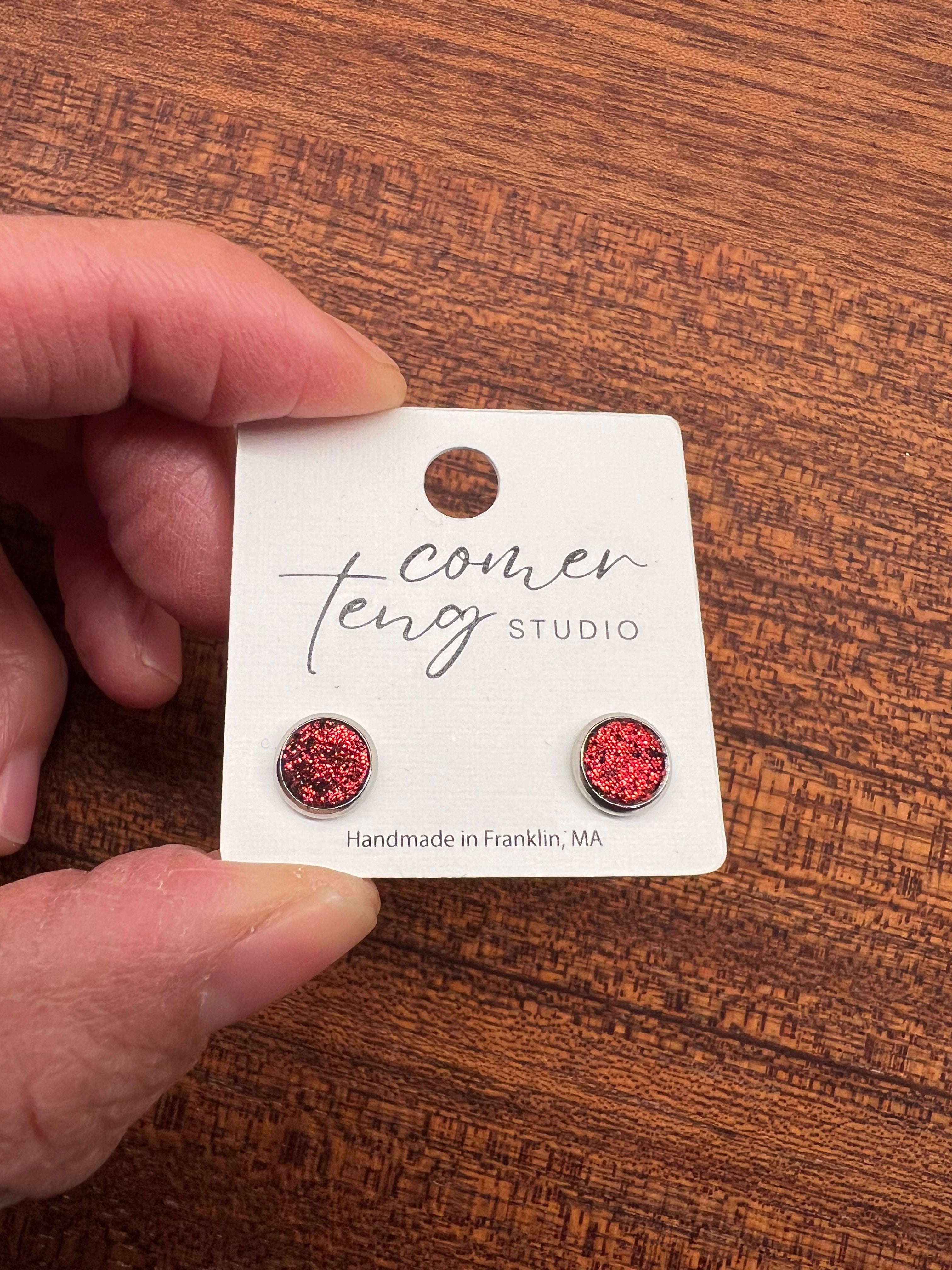 Red Shimmer Leather Earrings Collection