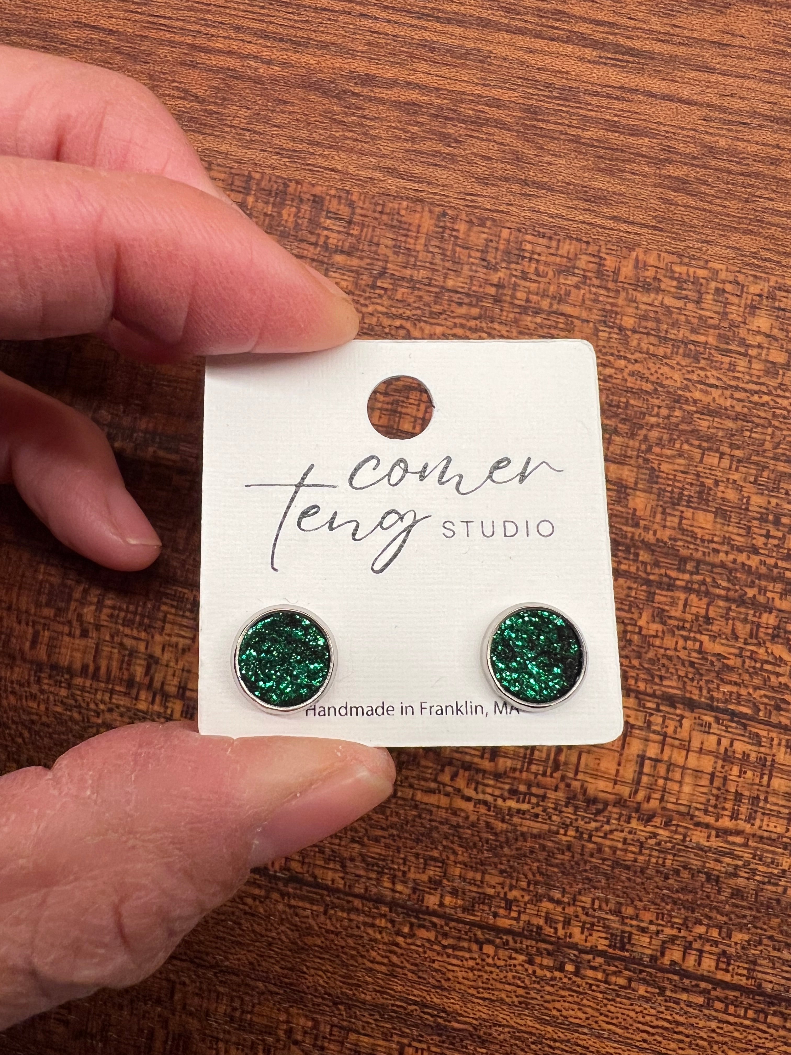 Green Shimmer Leather Earrings Collection