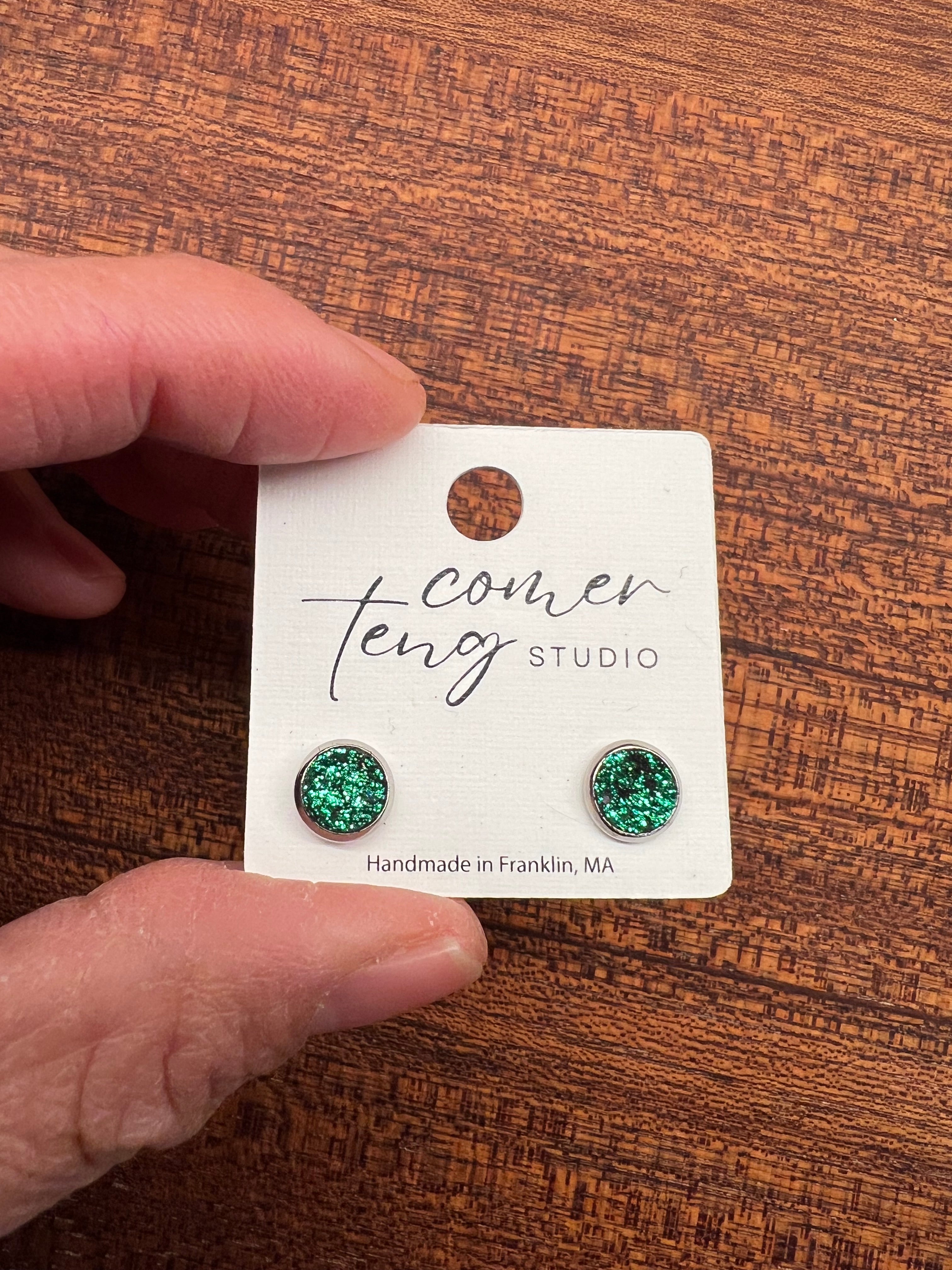 Green Shimmer Leather Earrings Collection