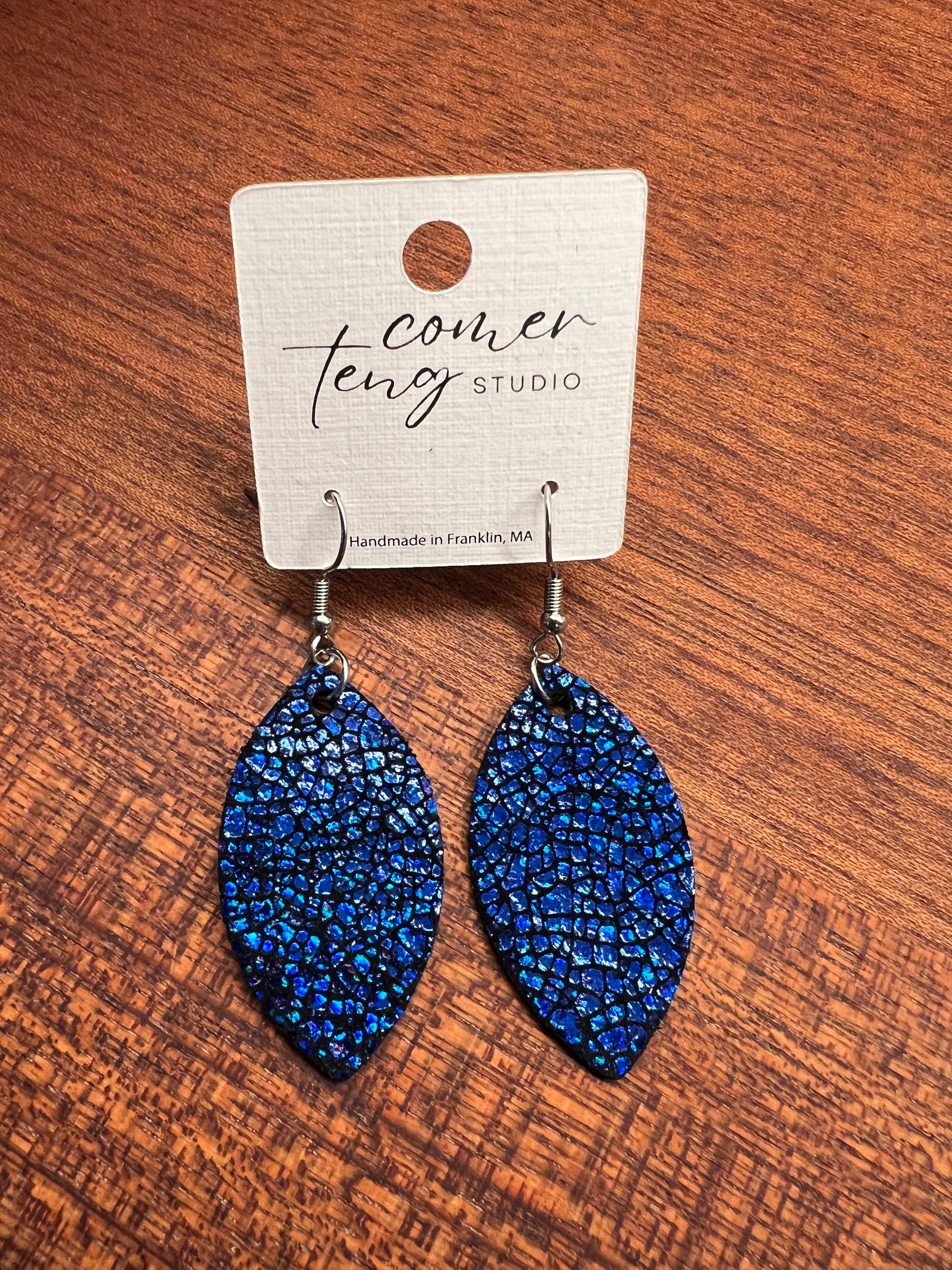 Blue Shimmer Leather Earrings Collection