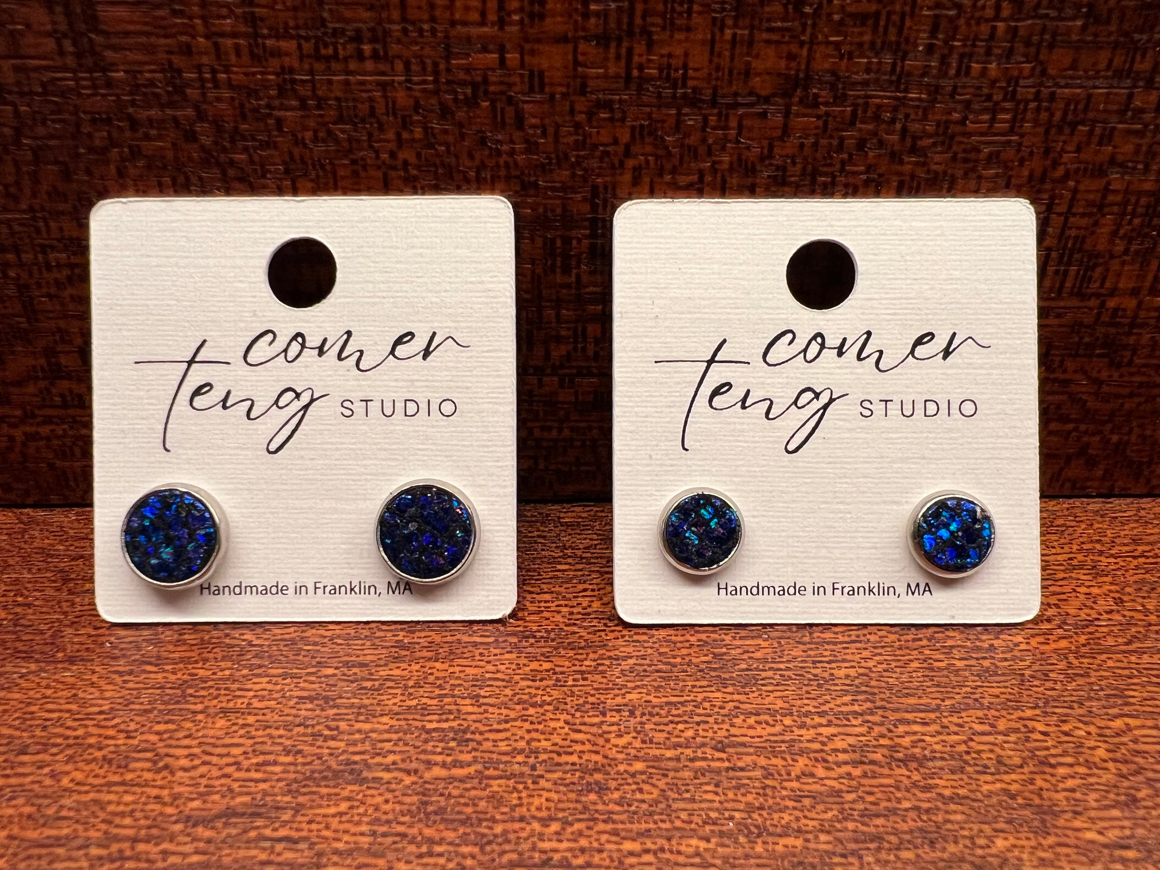 Blue Shimmer Leather Earrings Collection