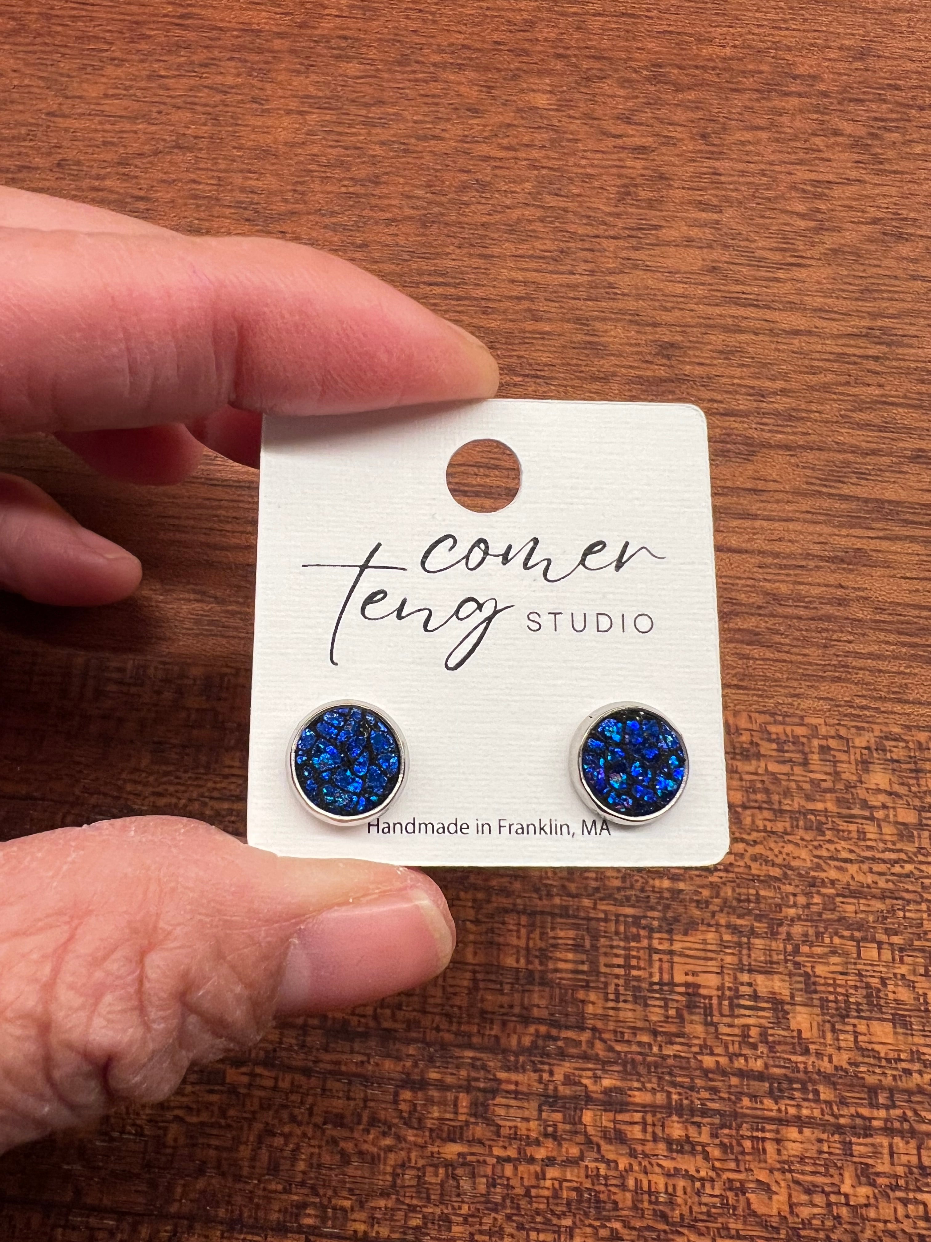 Blue Shimmer Leather Earrings Collection