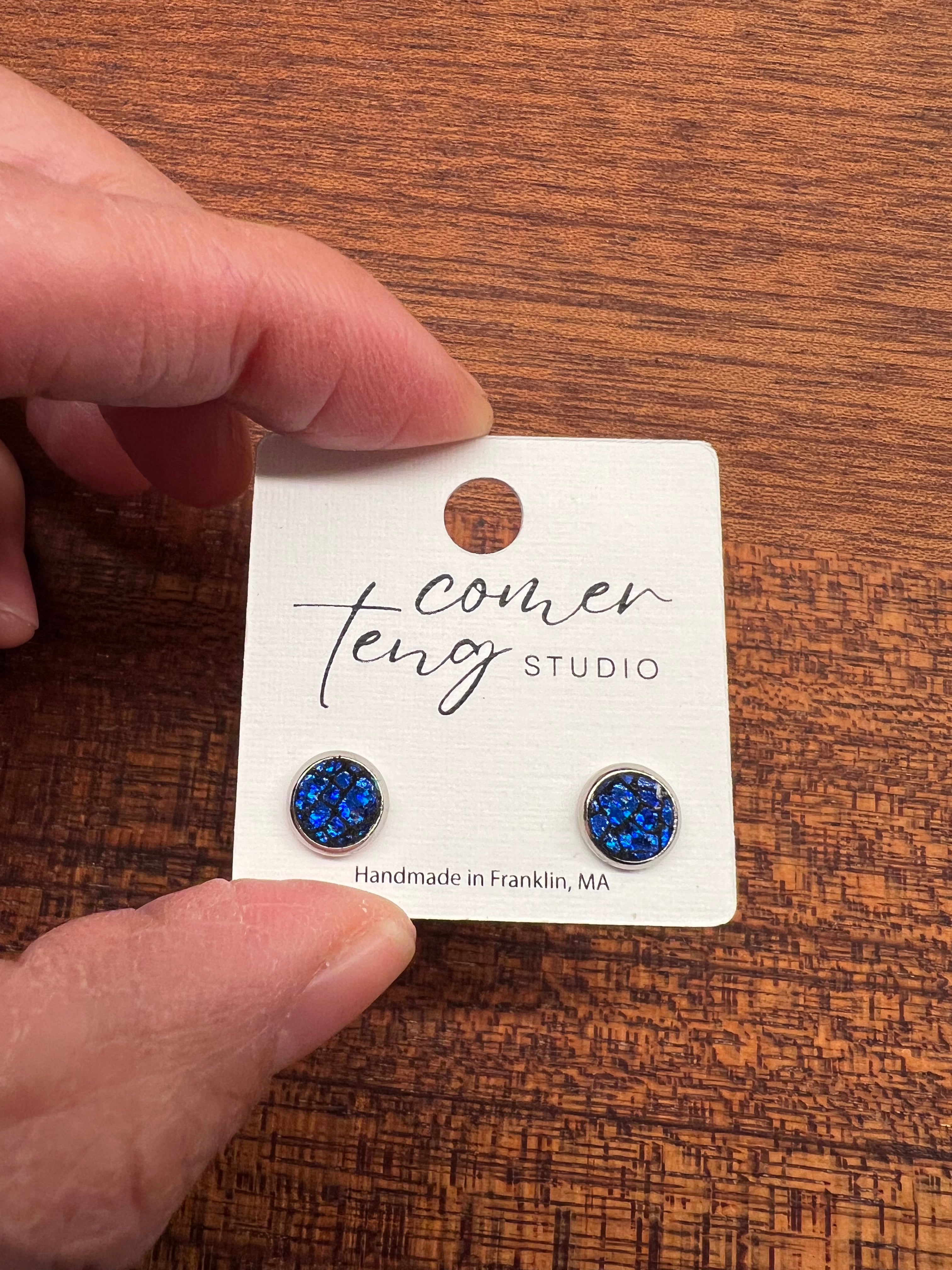 Blue Shimmer Leather Earrings Collection