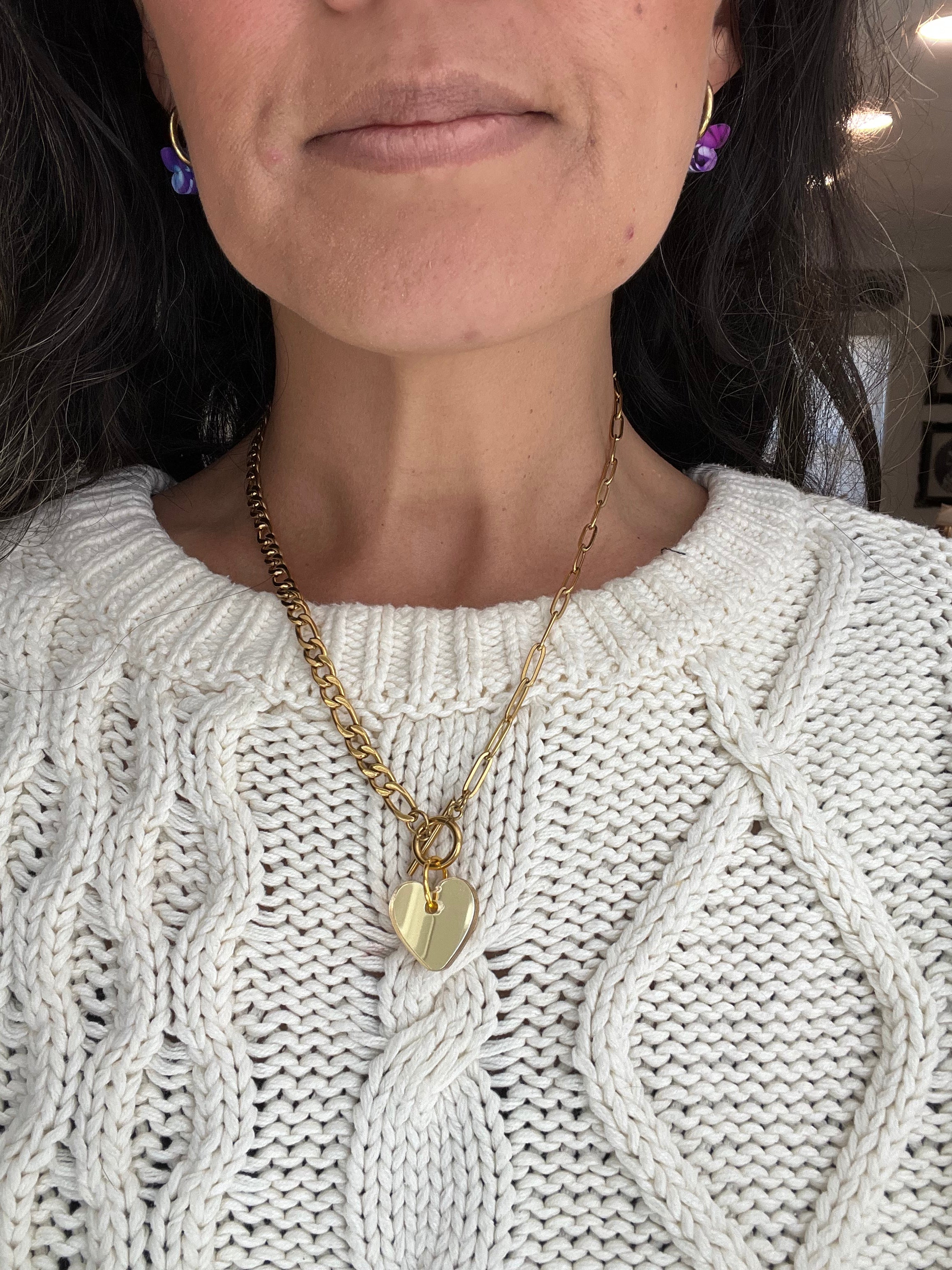 Gold Shimmer Heart Charm Toggle Necklace