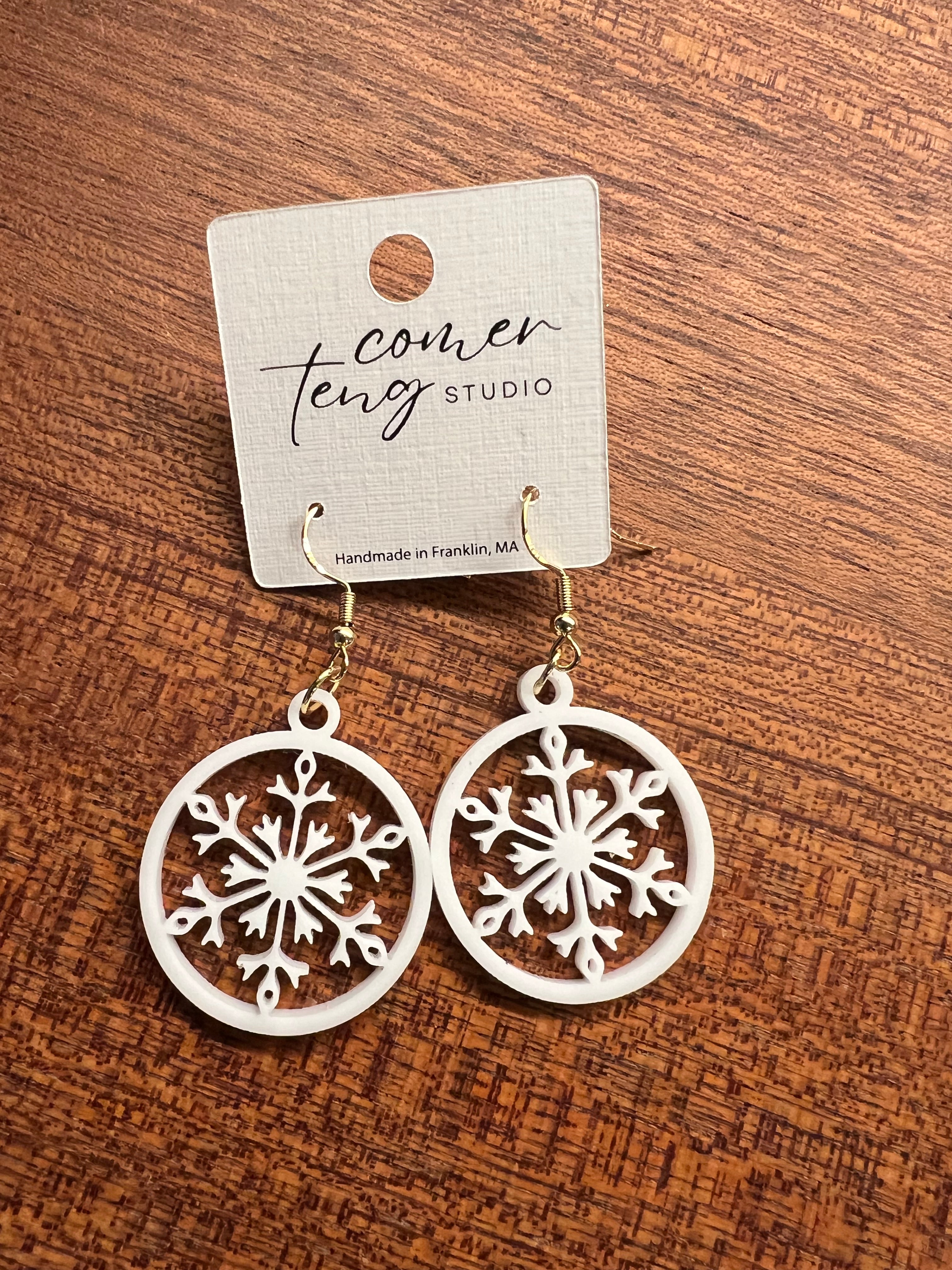 White Acrylic Snowflake Earrings