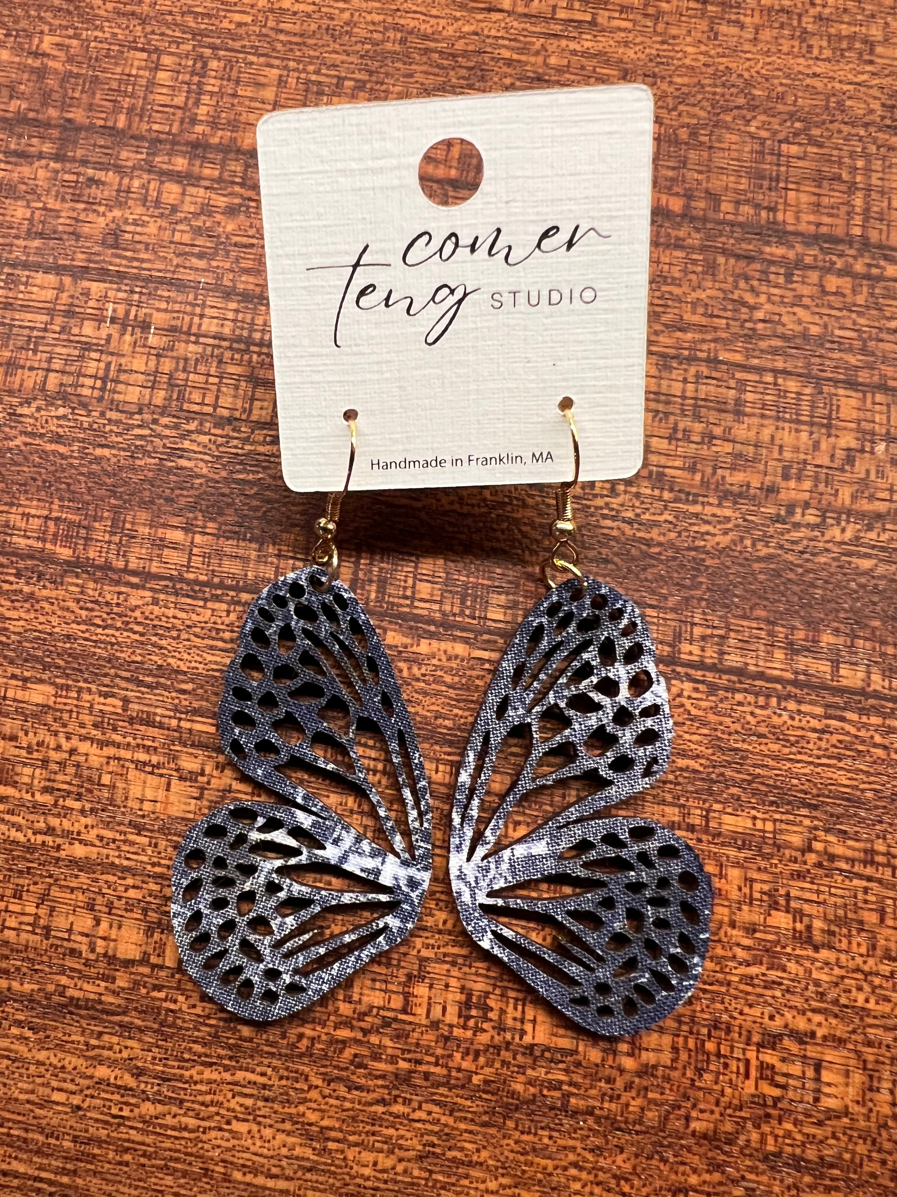 Upcycled Winter Snow Butterfly Earrings