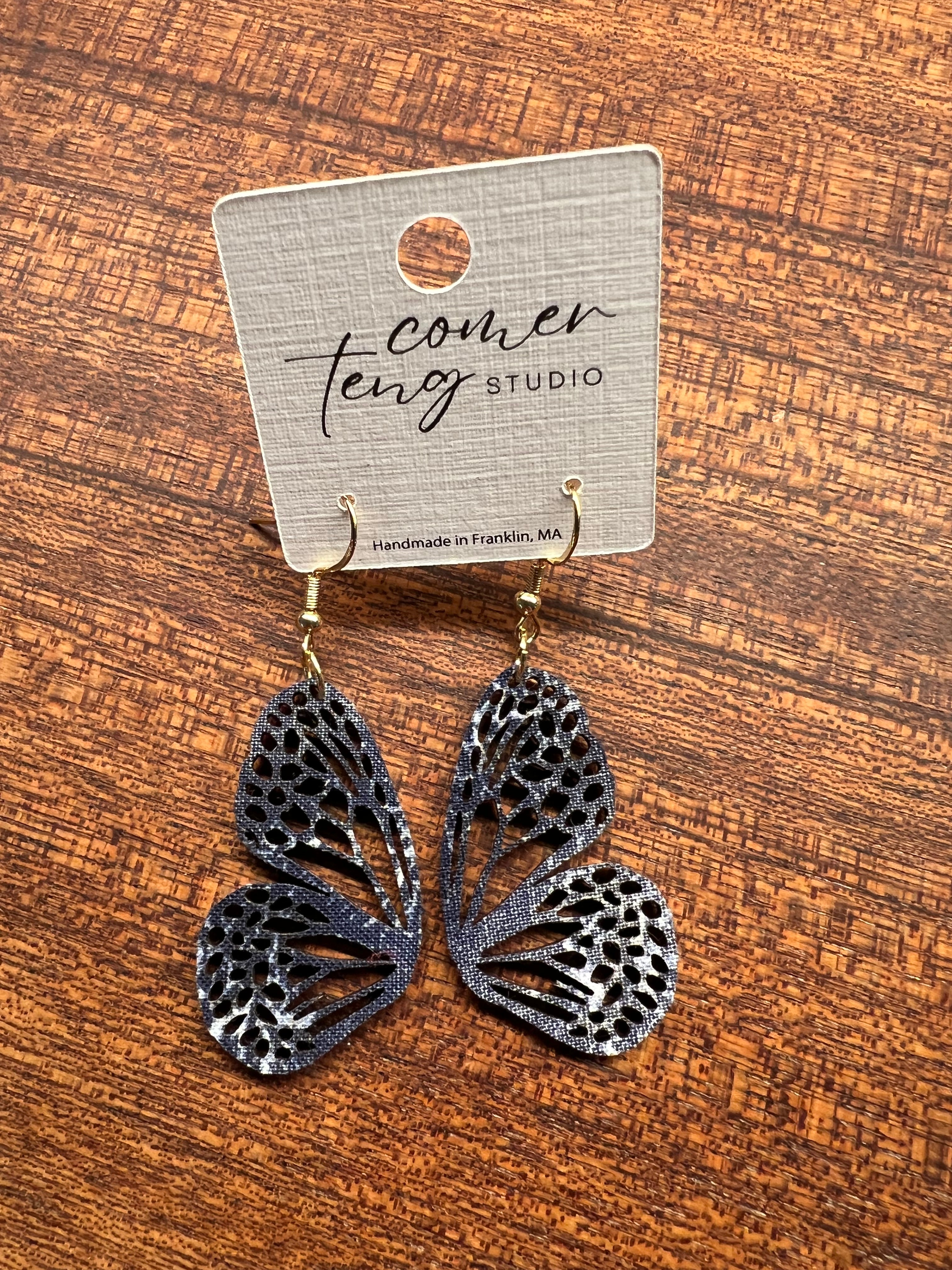 Upcycled Winter Snow Butterfly Earrings