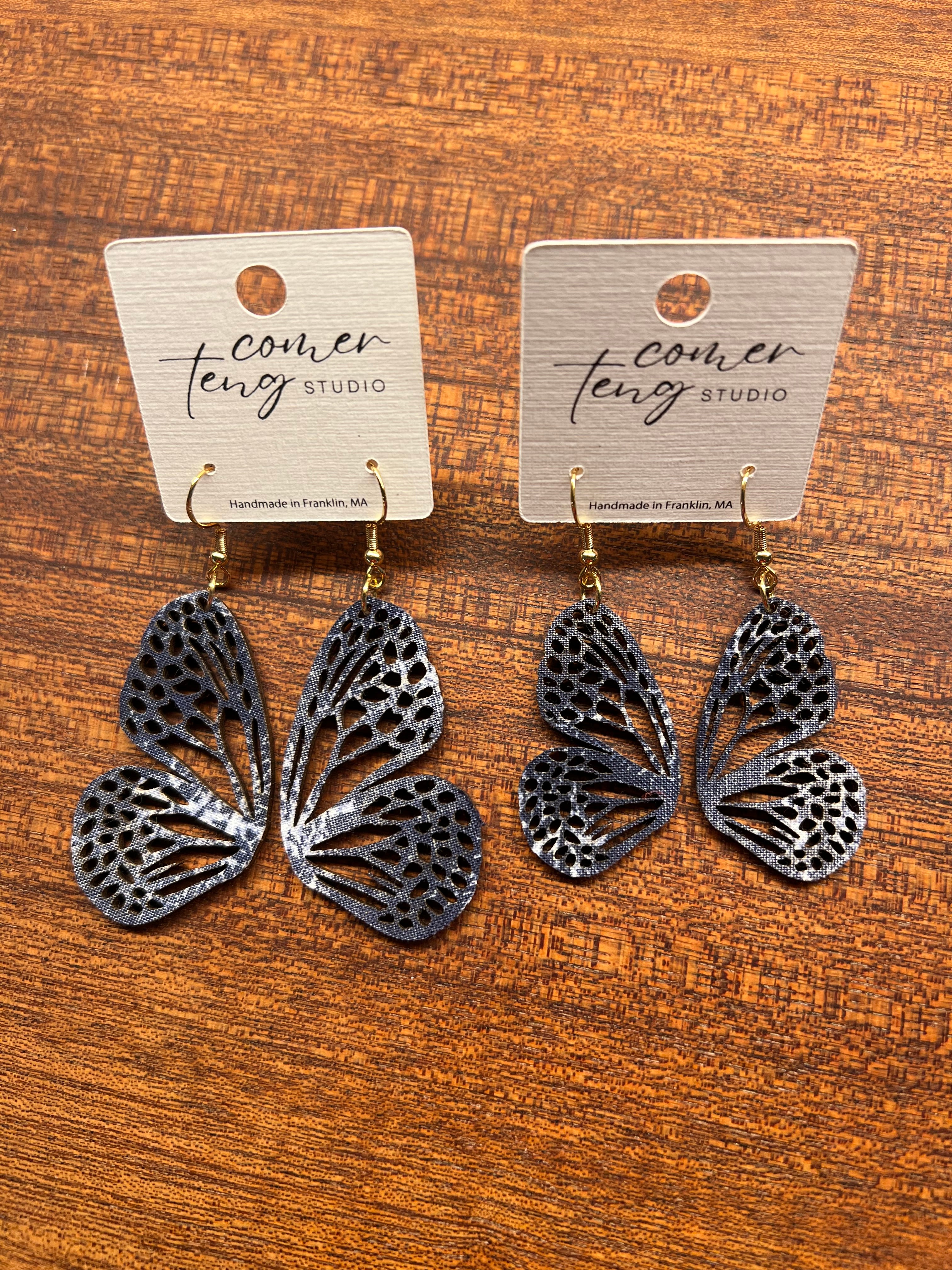 Upcycled Winter Snow Butterfly Earrings