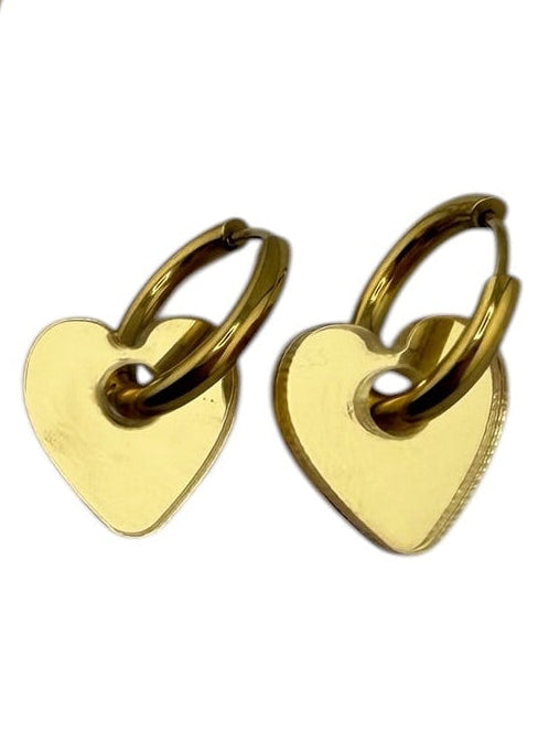 Gold Shimmer Heart Charm Hoop Earrings