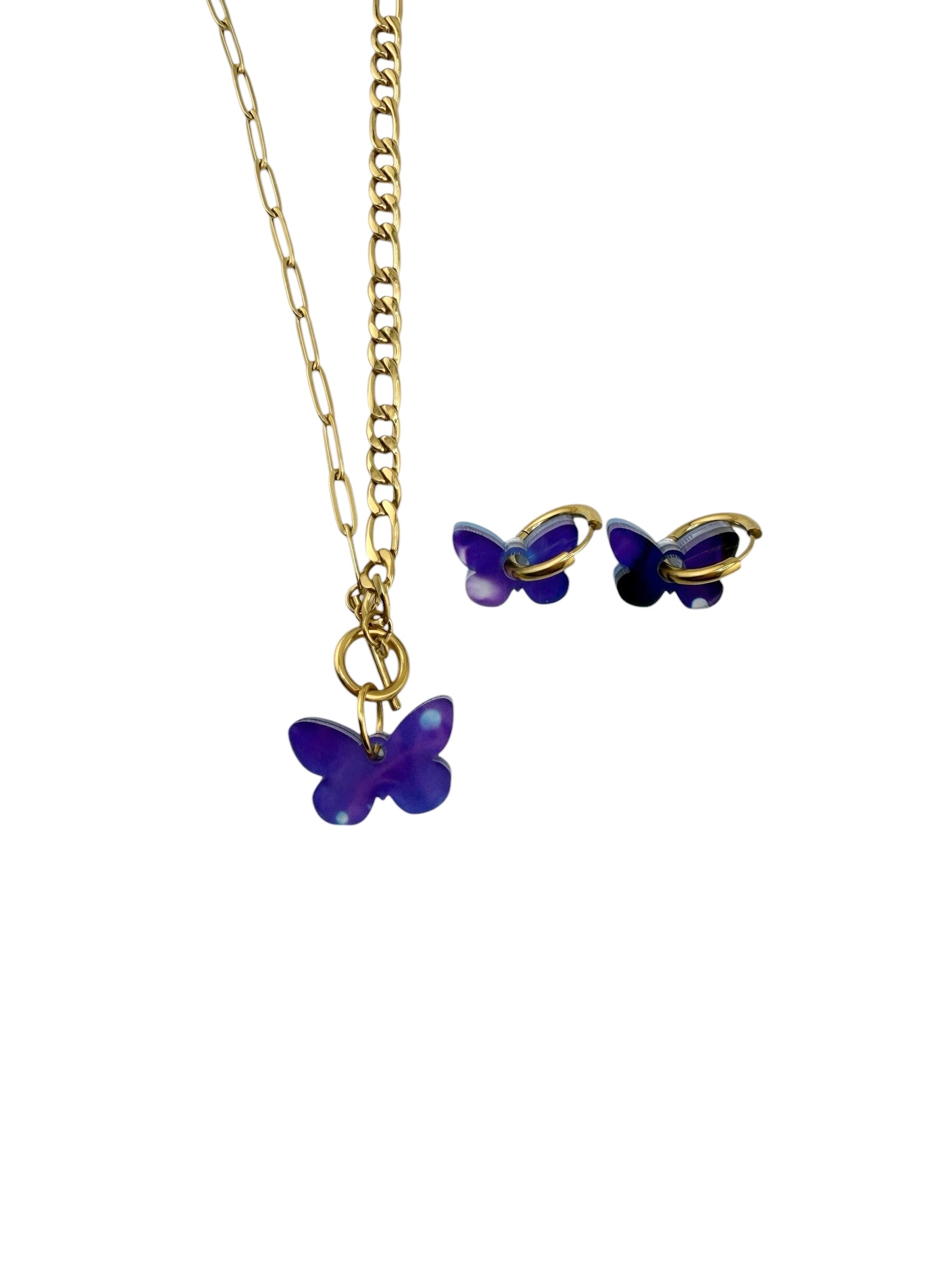 With Love Butterfly Charm Jewelry Set (Necklace + Hoops)