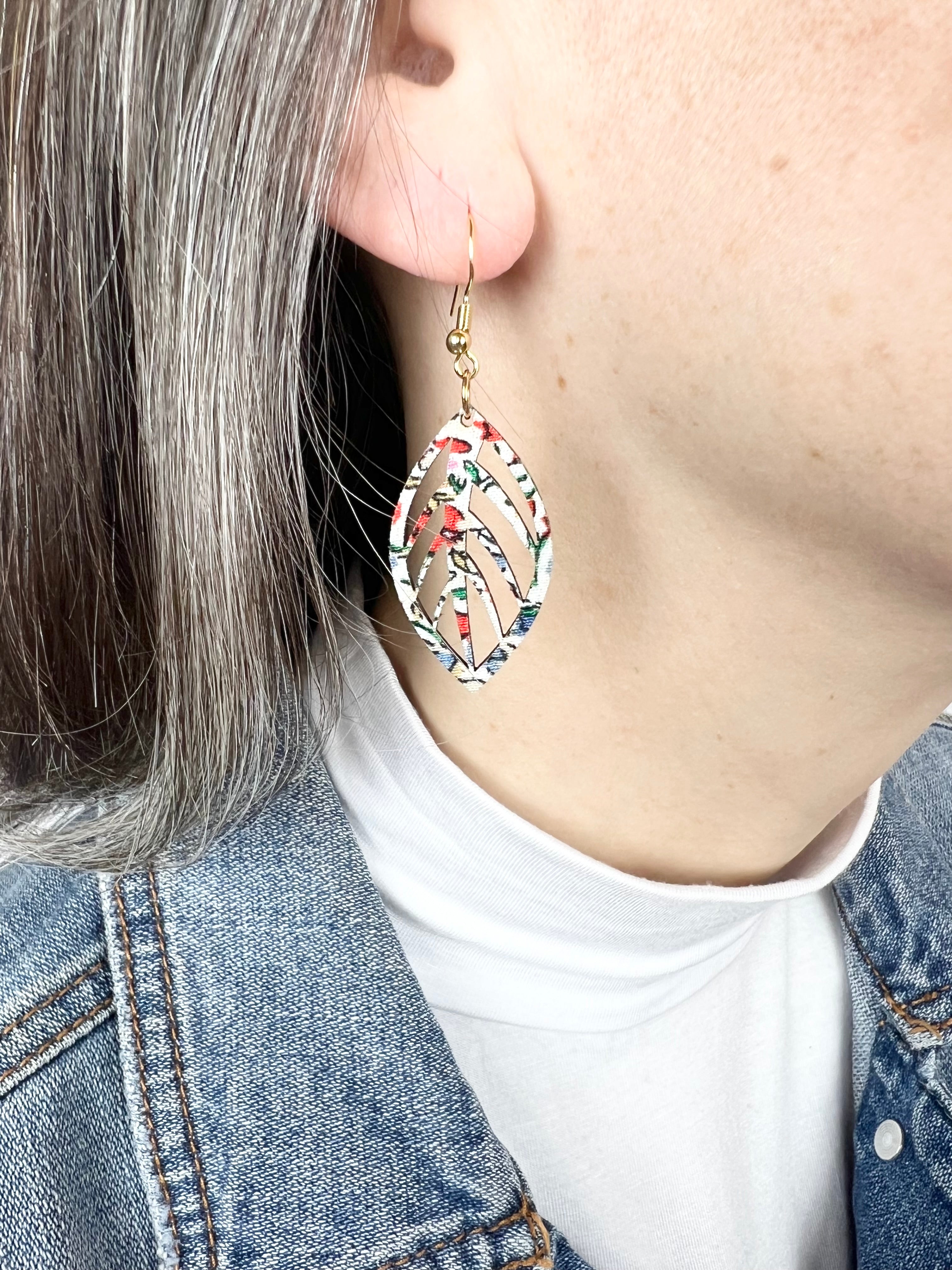 Upcycled Spring Floral Mini Cut Out Leaf Earrings