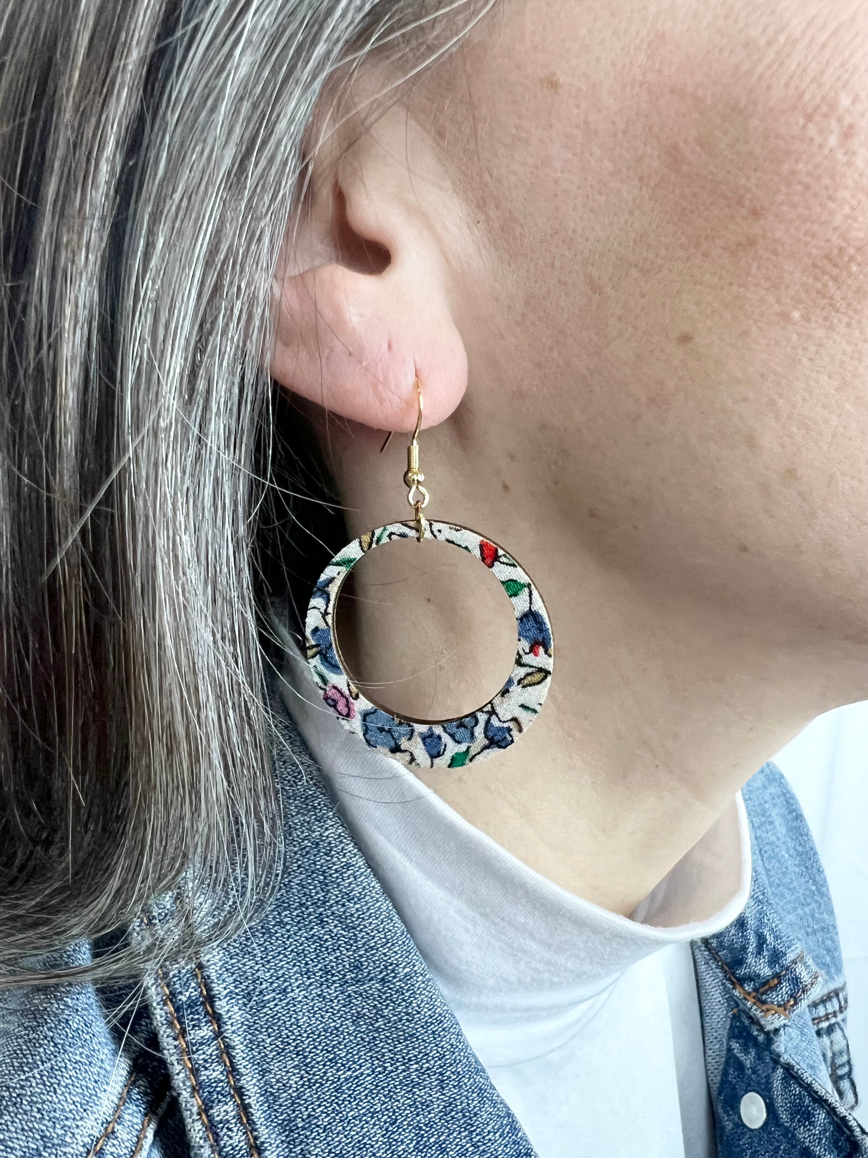 Upcycled Spring Floral Hoop Earrings