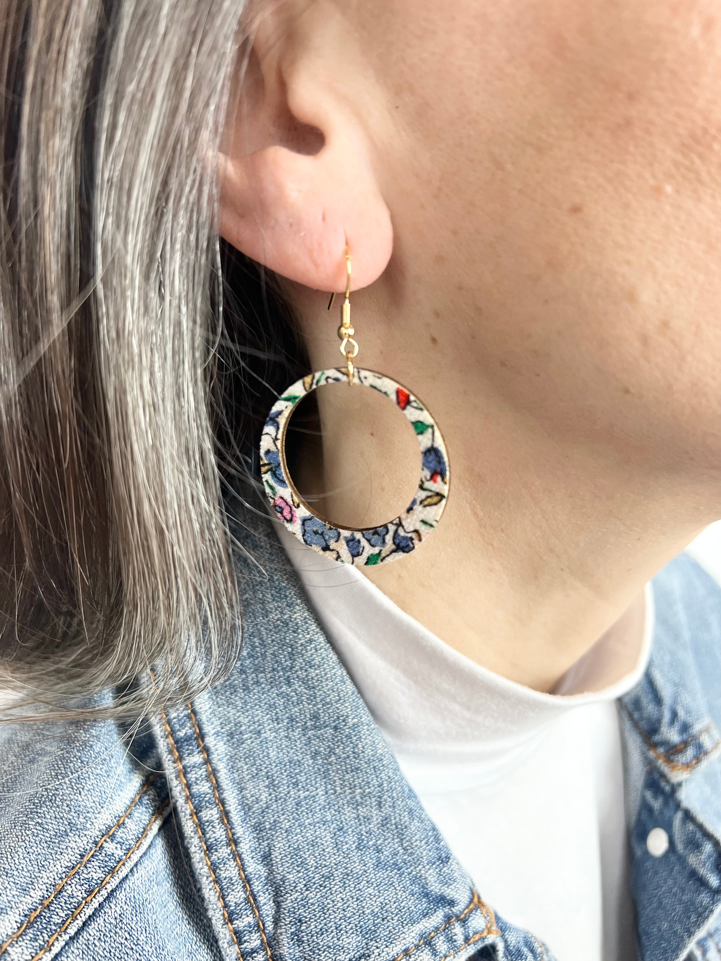 Upcycled Spring Floral Hoop Earrings