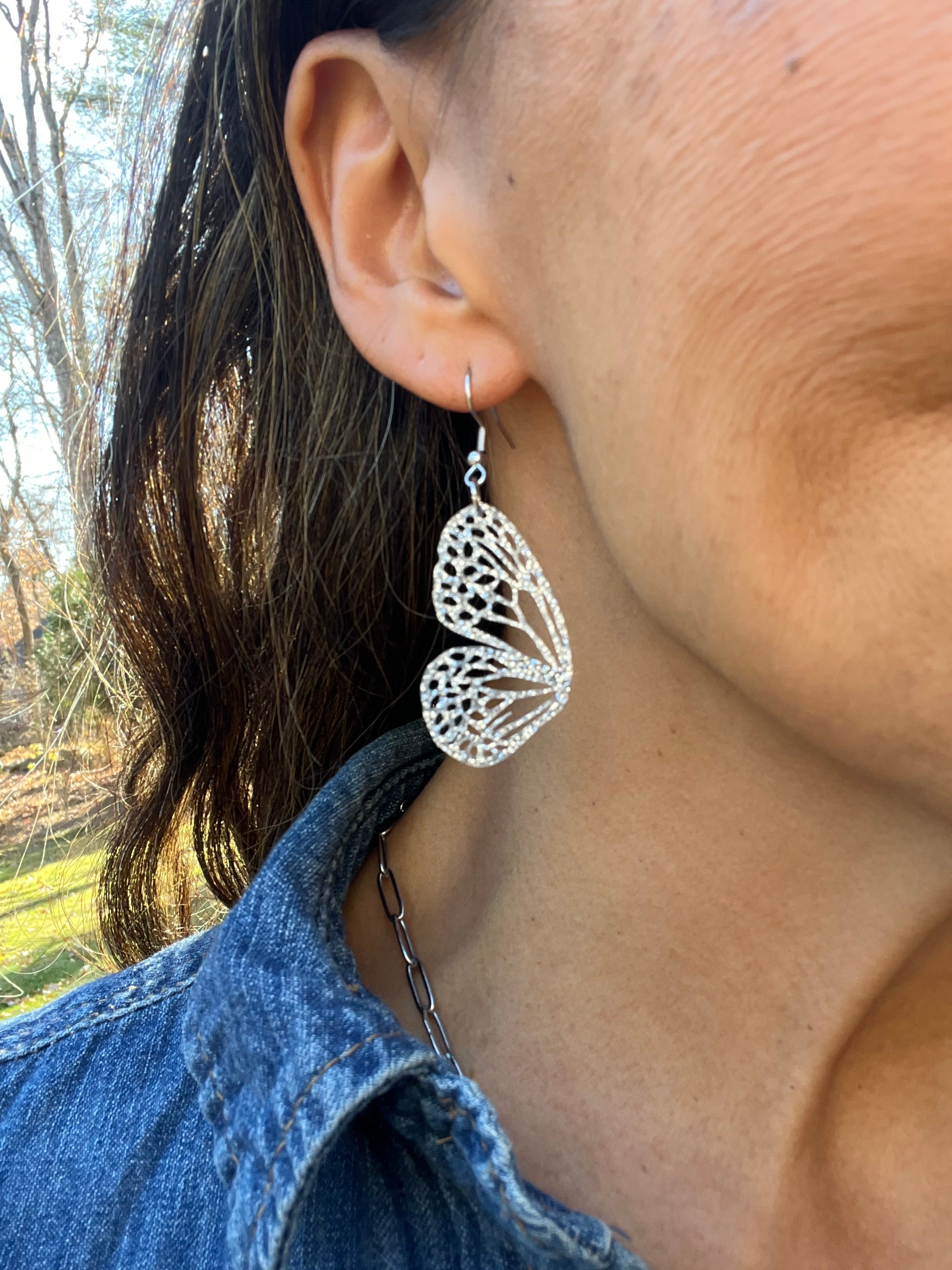 Winter Silver Sparkle Acrylic Butterfly Earrings