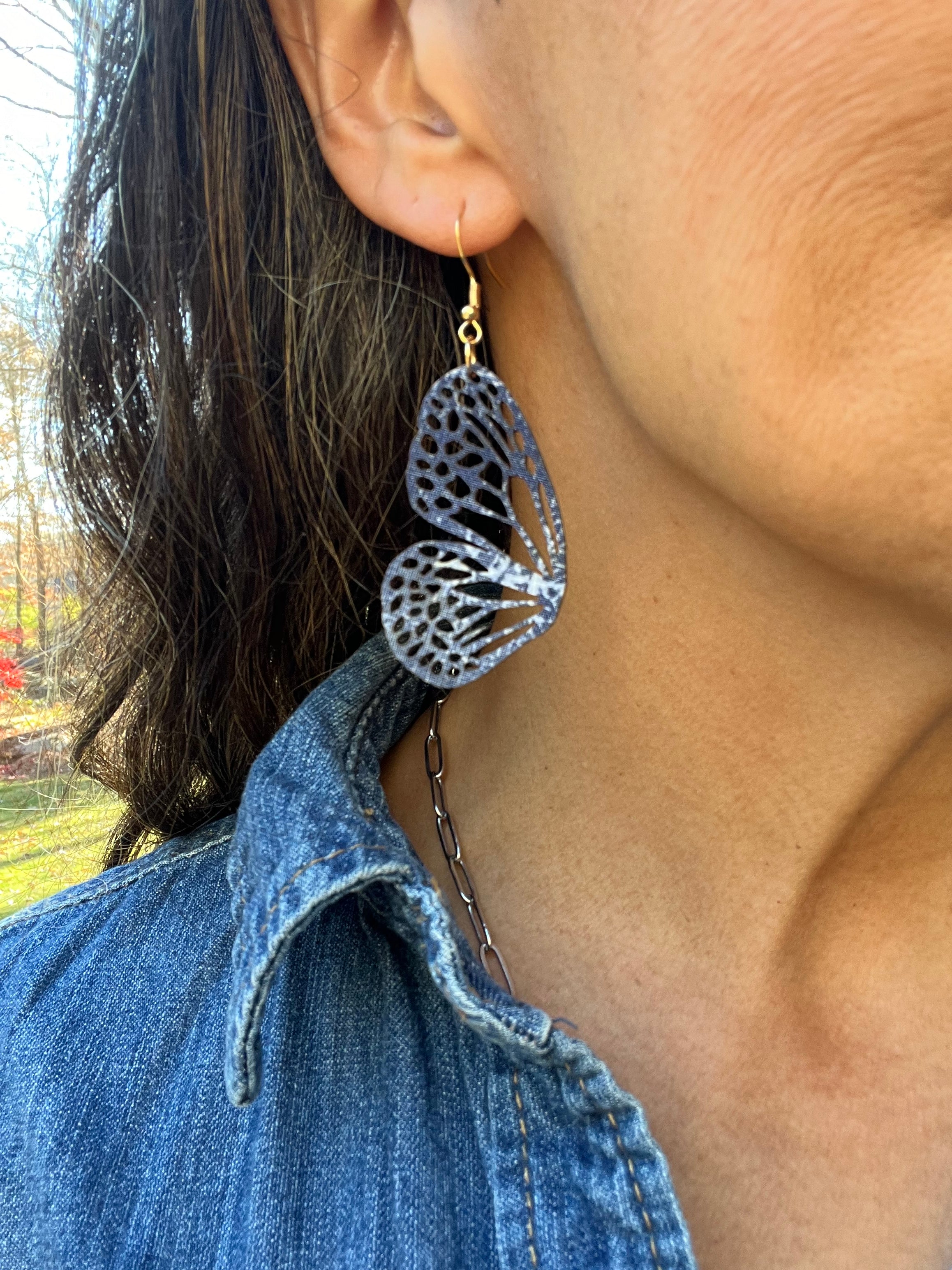 Upcycled Winter Snow Butterfly Earrings