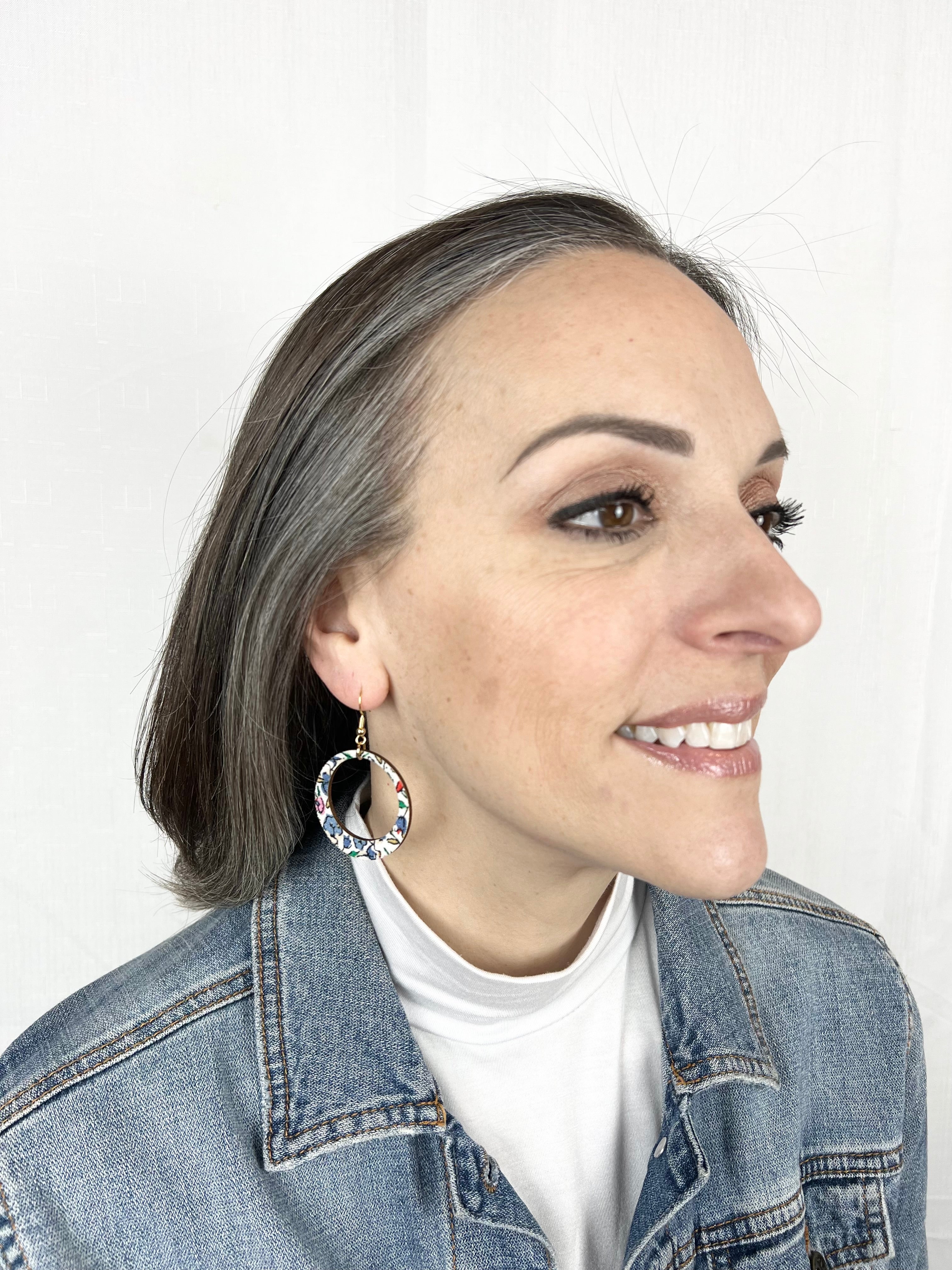 Upcycled Spring Floral Hoop Earrings