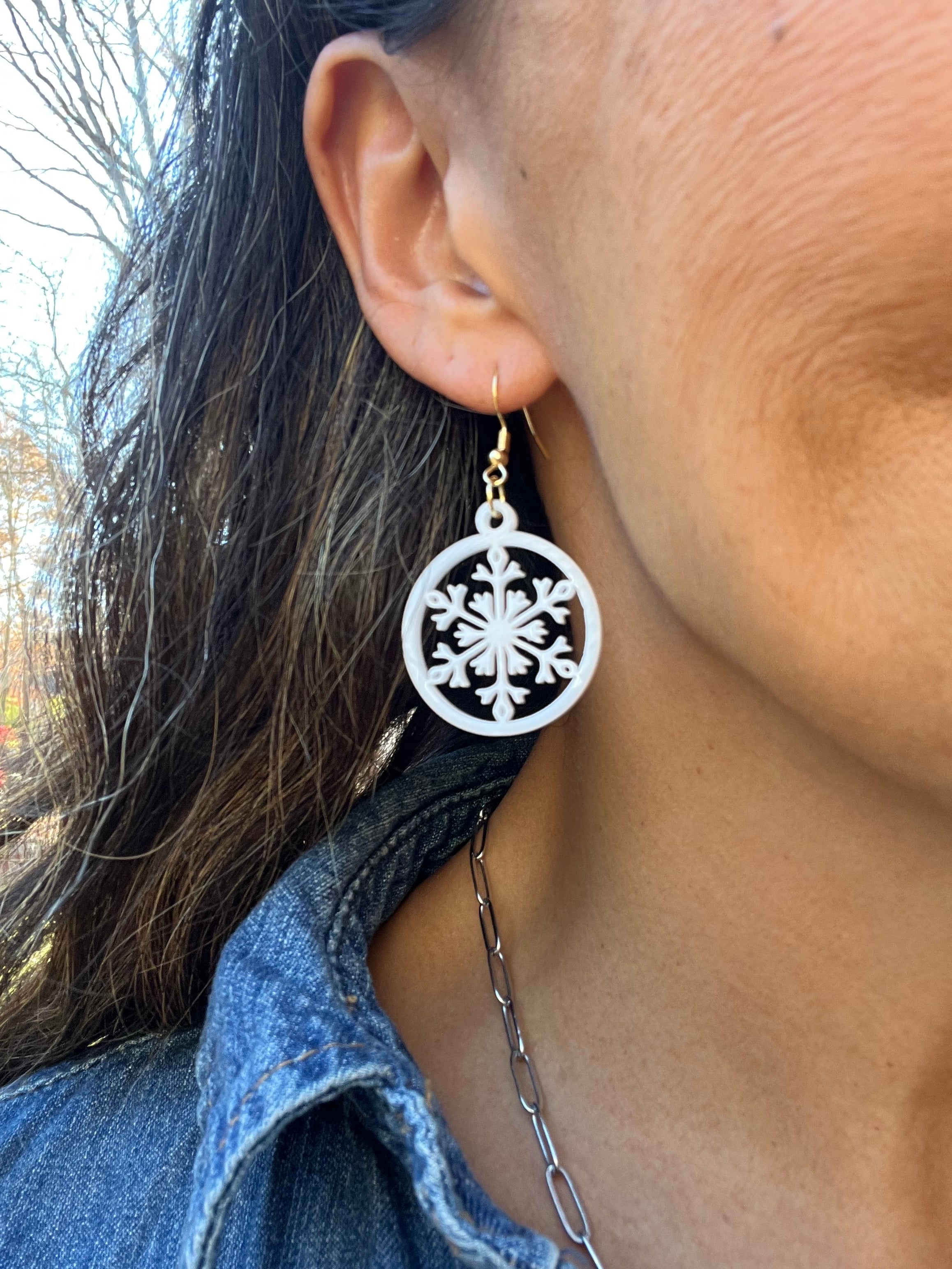 White Acrylic Snowflake Earrings