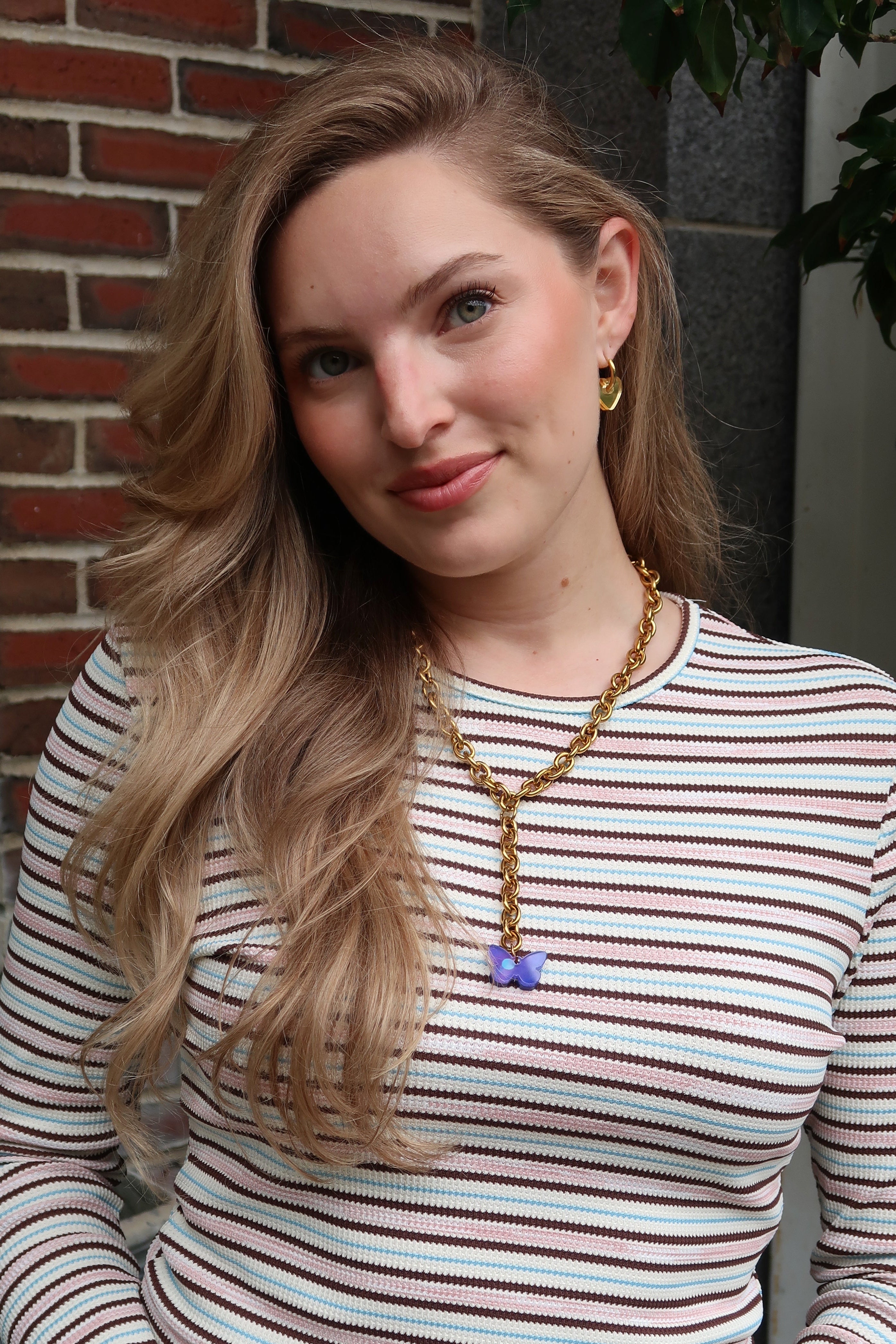 Purple Butterfly Charm Lariat Necklace