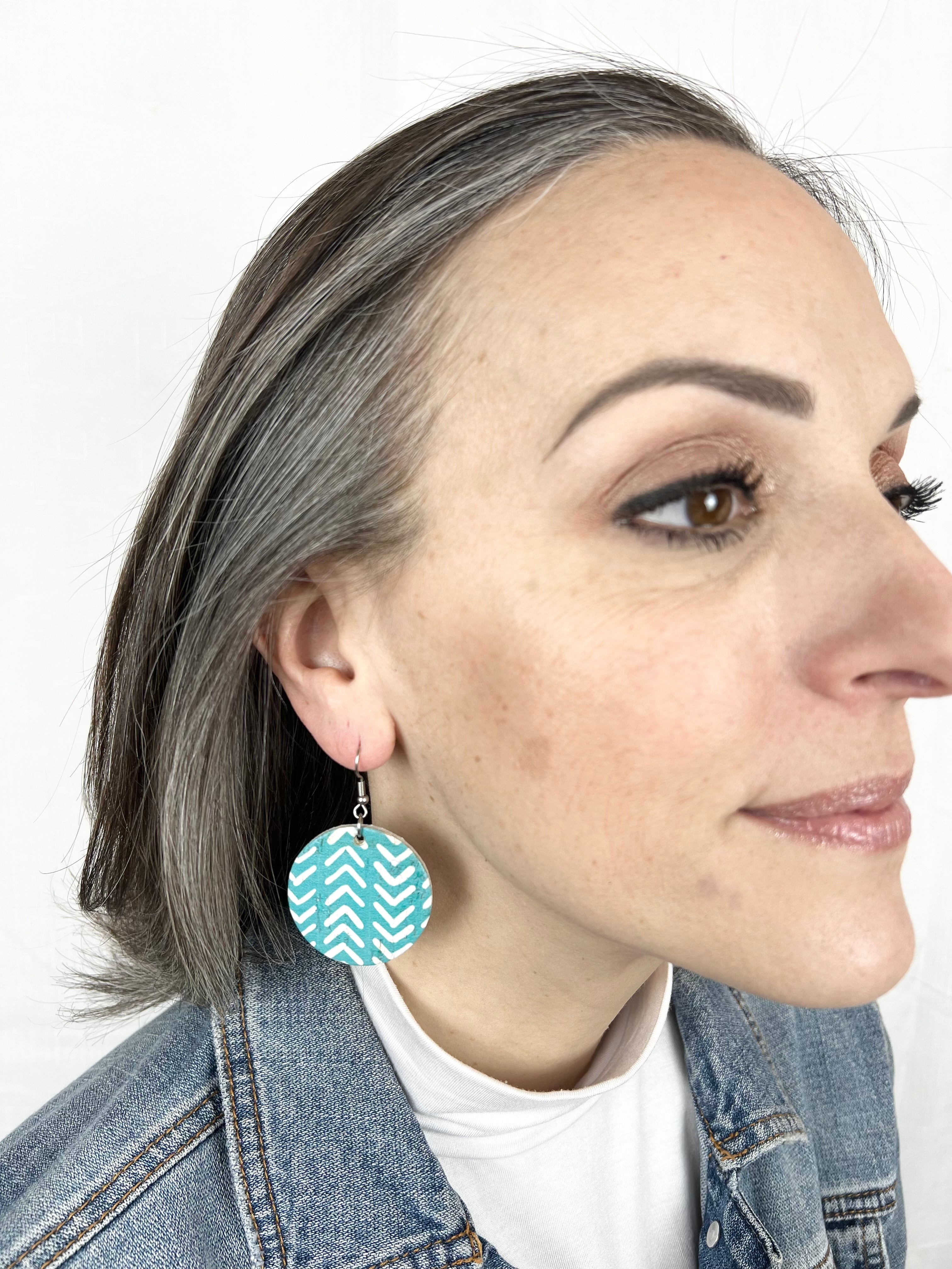 Turquoise and White Chevron Cork Earrings