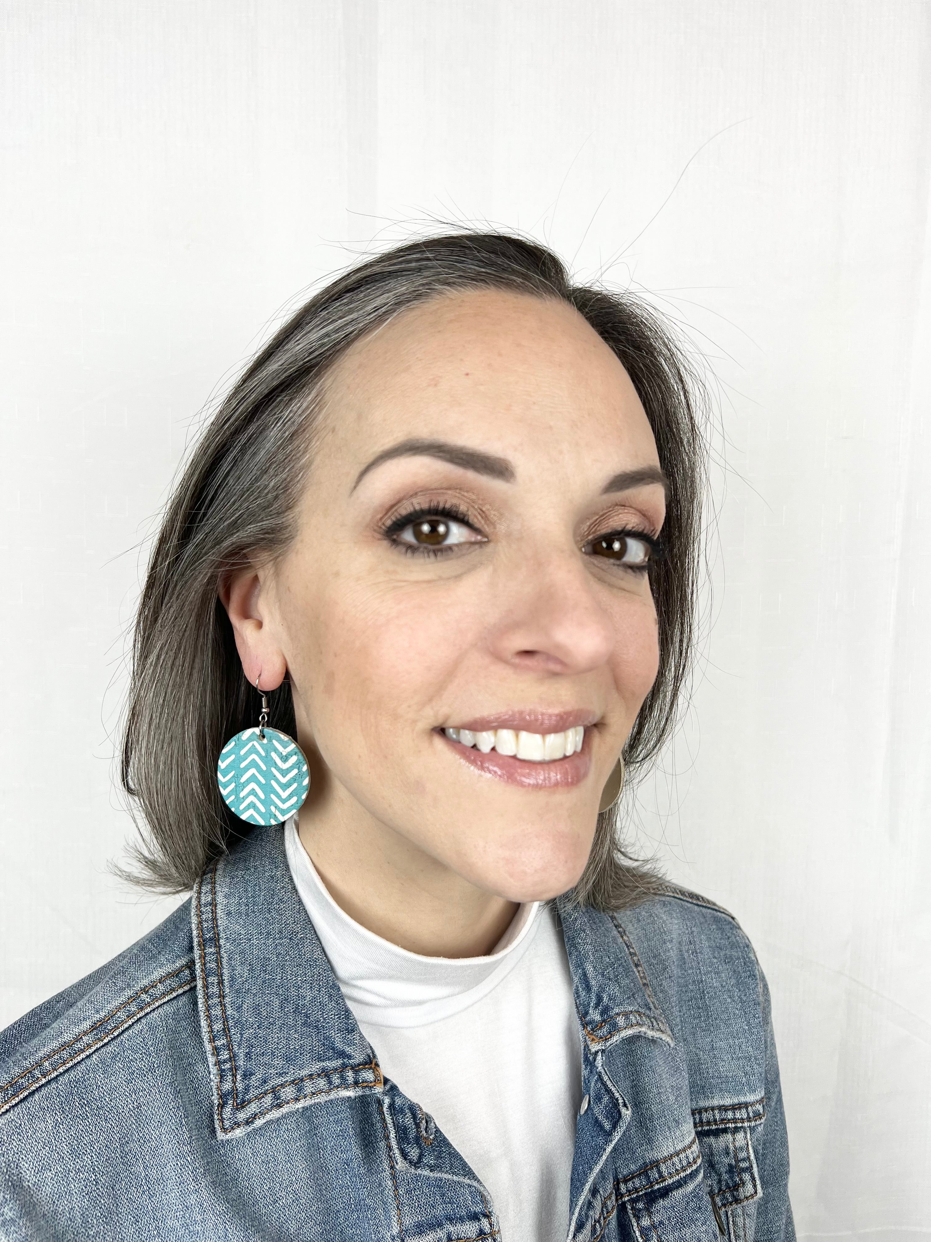 Turquoise and White Chevron Cork Earrings