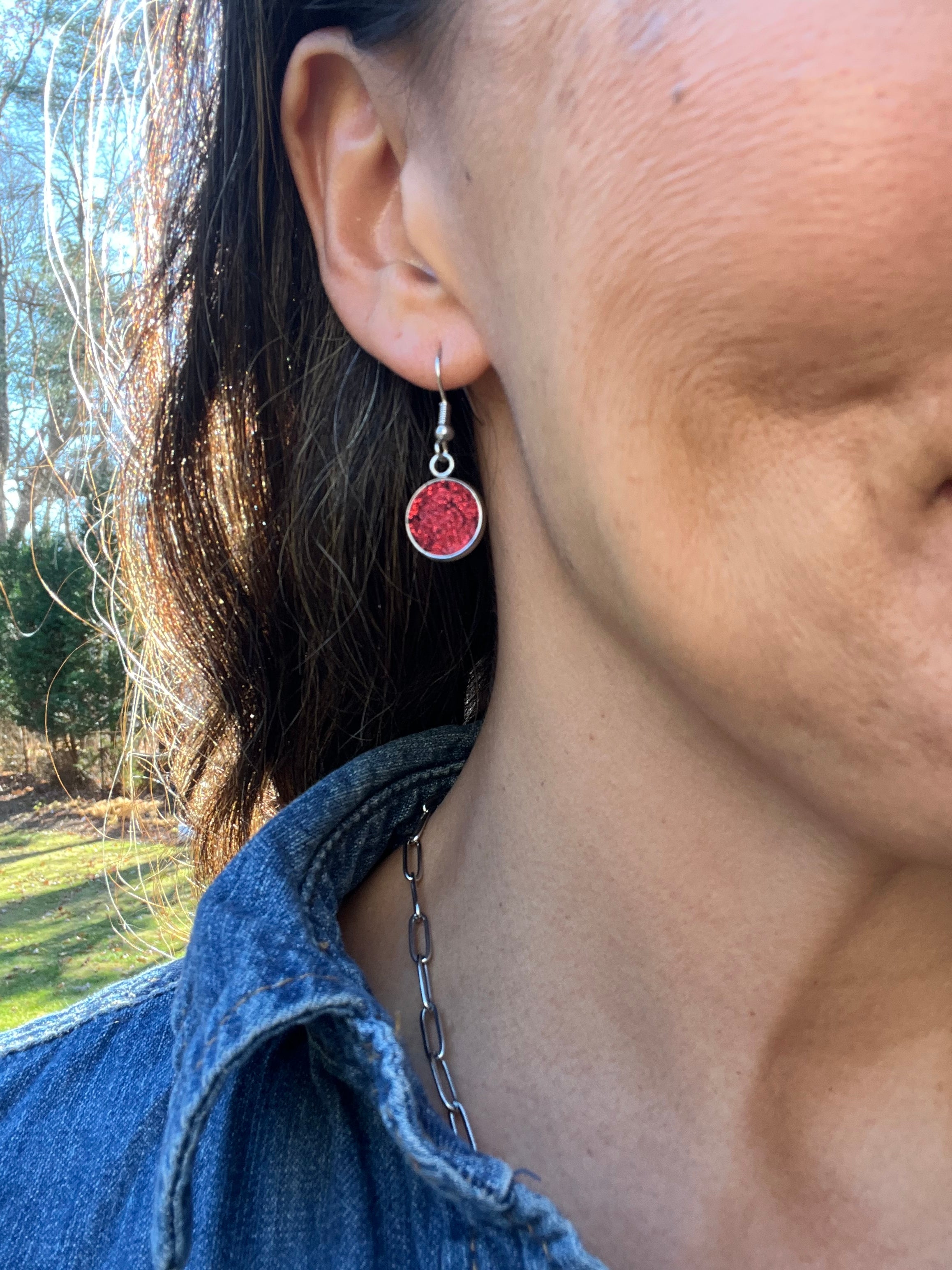 Red Shimmer Leather Earrings Collection