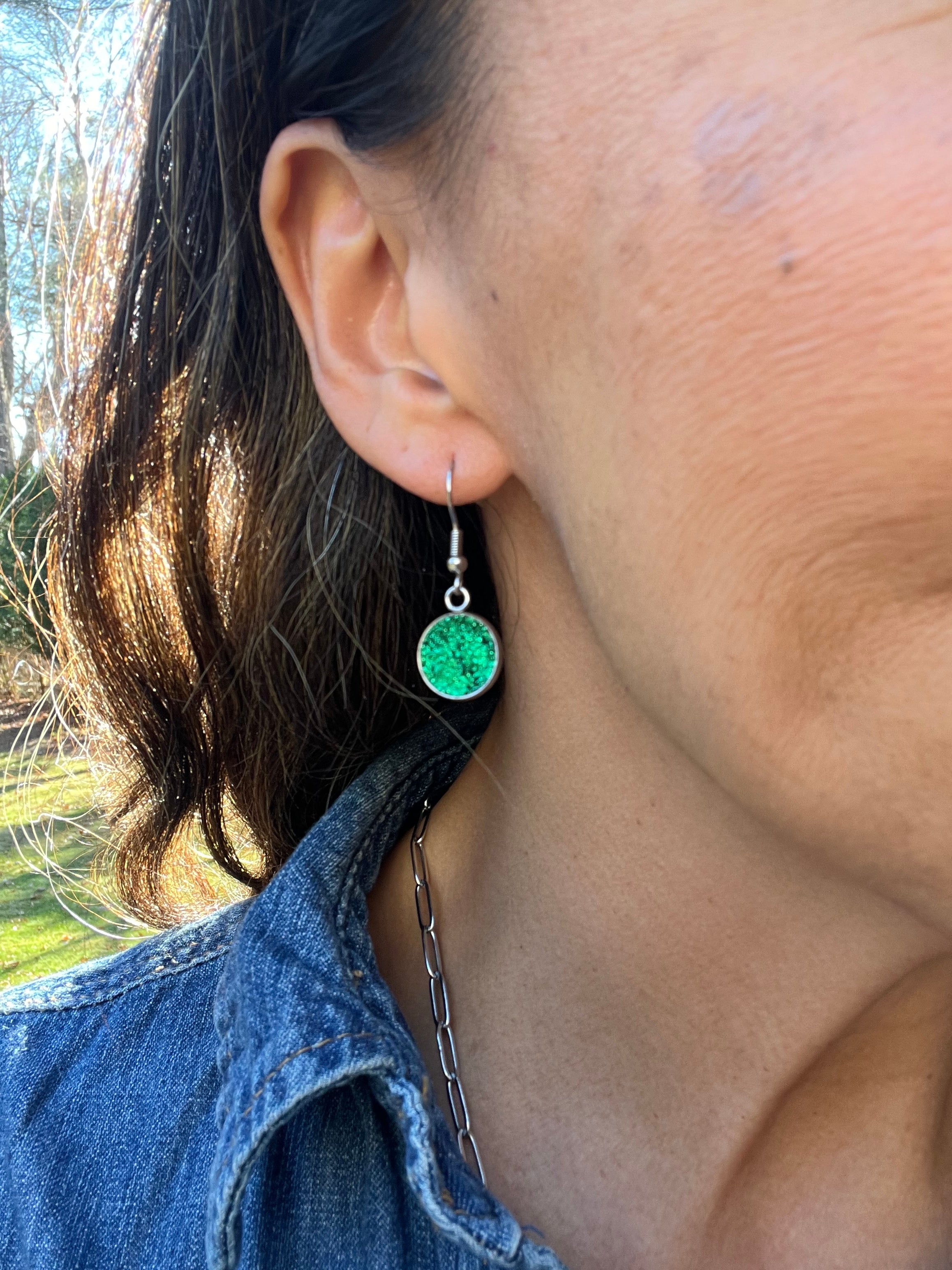 Green Shimmer Leather Earrings Collection