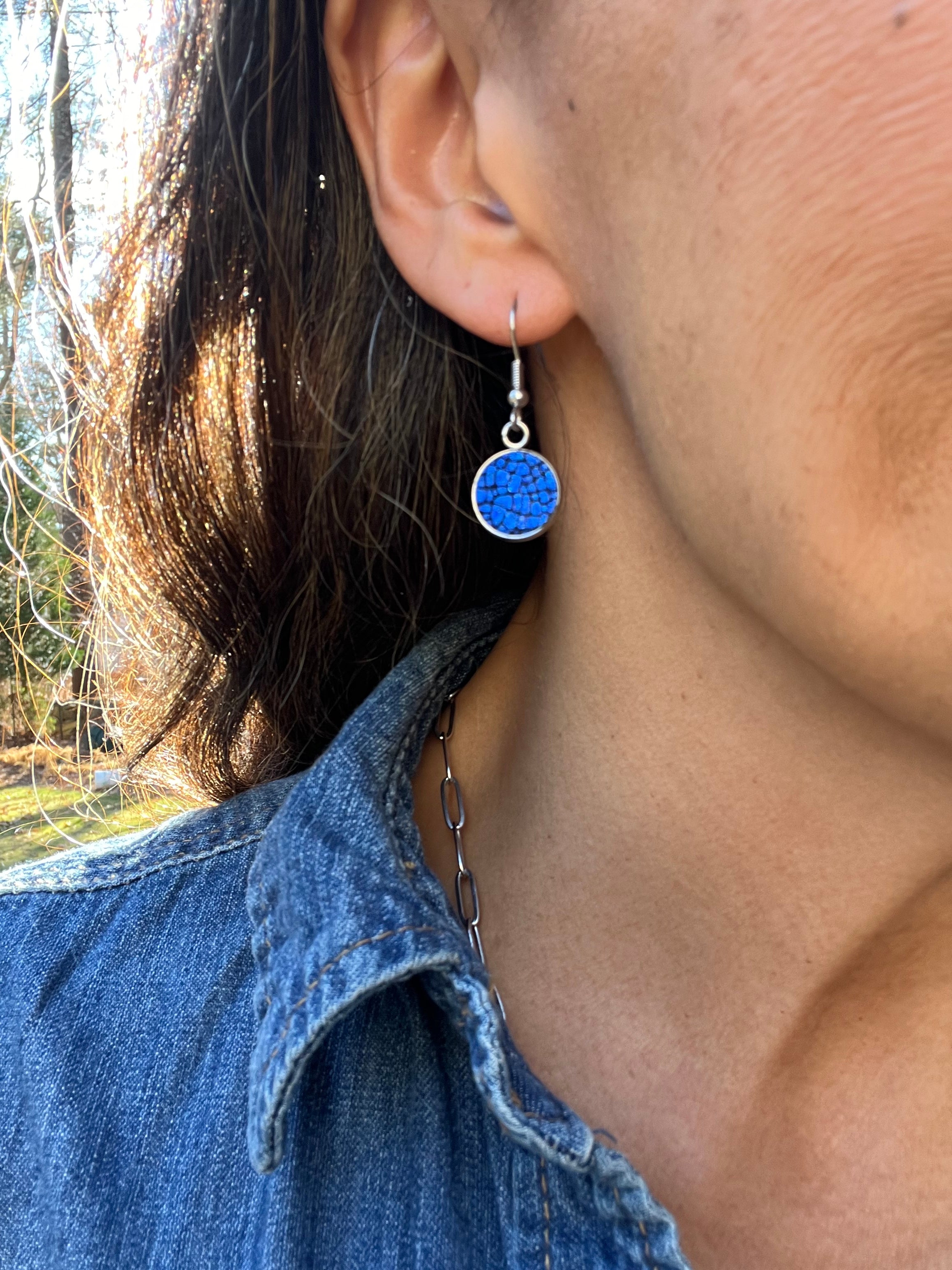 Blue Shimmer Leather Earrings Collection